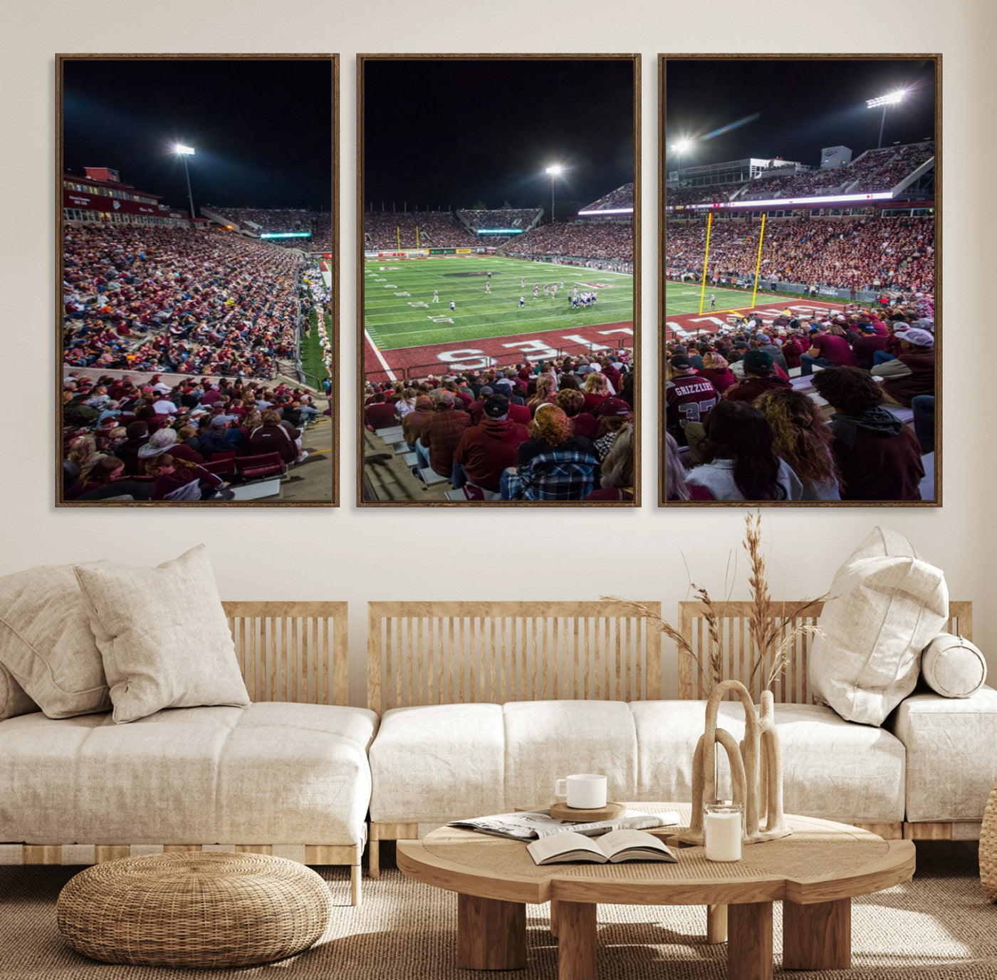 56191-MGV-FC-60X30-3P_Walnut-American Football Wall Art Canvas Print Framed Stadium Sport Wall Art Print Iconic Game Day Decor for Home, Office