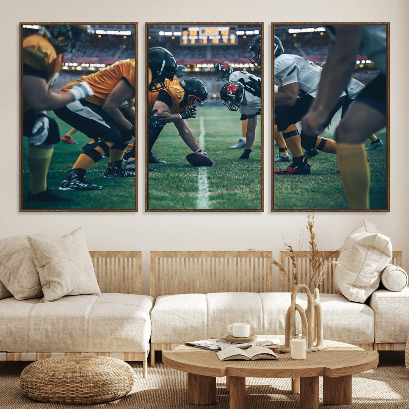 83227-MGV-FC-60X30-3P_Walnut-American Football Playing Wall Art Canvas Print