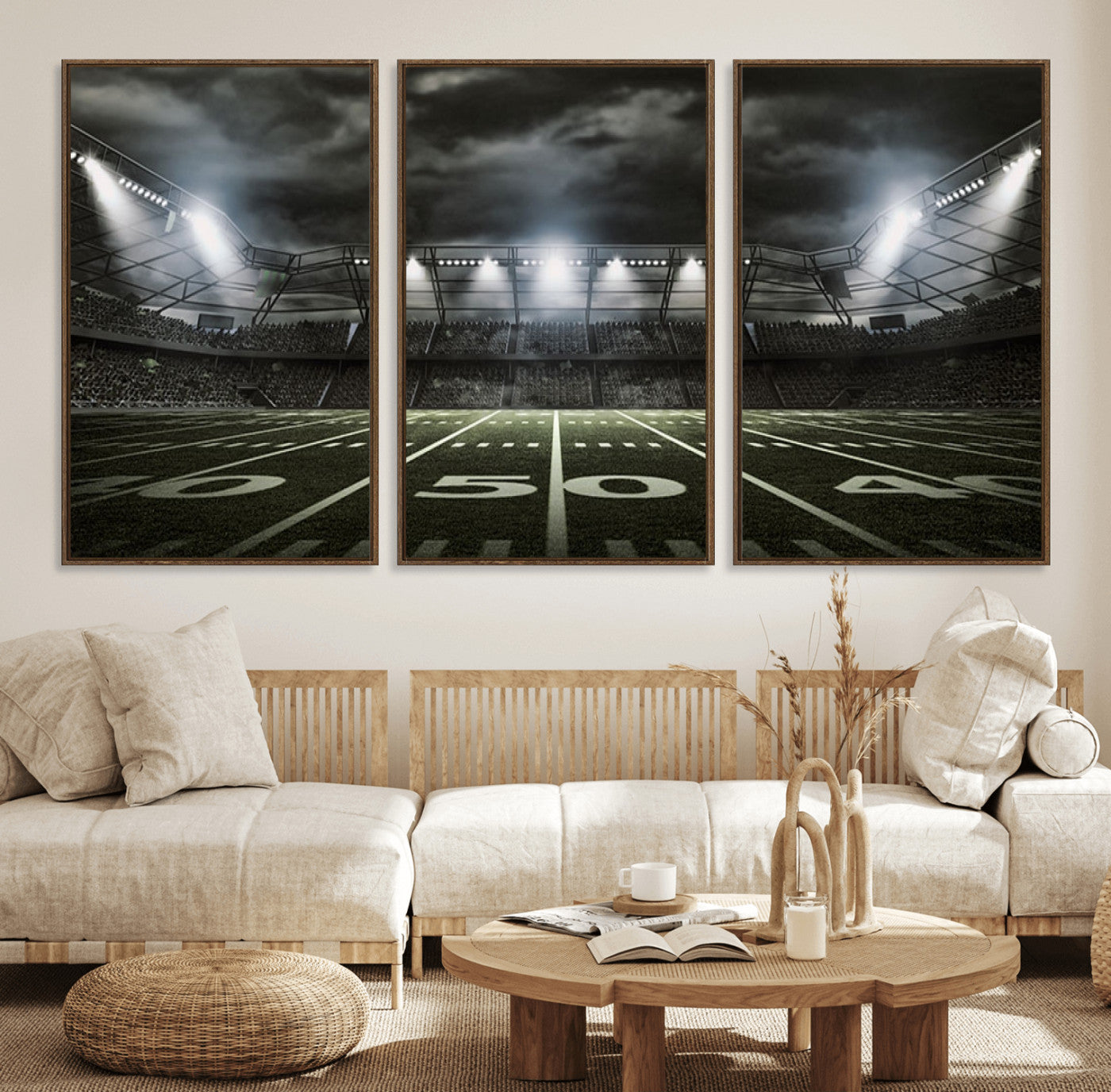 90107-MGV-FC-60X30-3P_Walnut-American Football Stadium Wall Art Canvas Print, Stadium Sport Wall Art Print