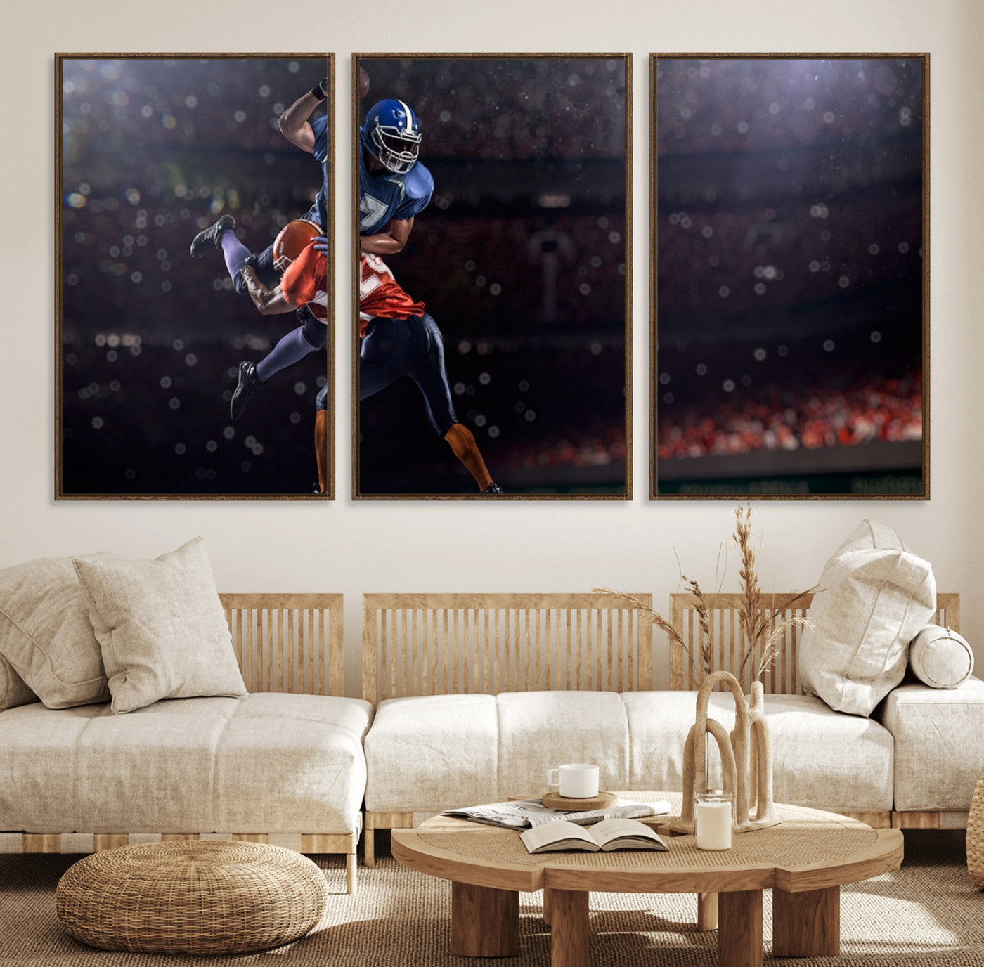 68009-MGV-FC-60X30-3P_Walnut-American Football Wall Art Canvas Print, Stadium Sport Wall Art Print