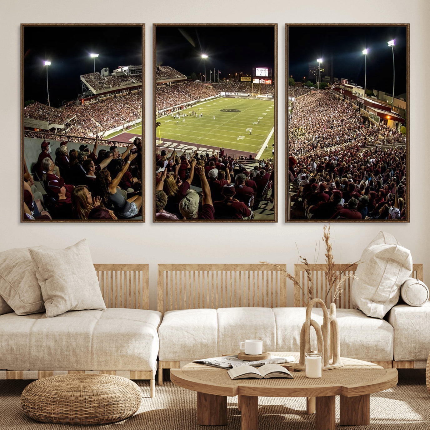 94126-MGV-FC-60X30-3P_Walnut-Washington-Grizzly Stadium Canvas Wall Art – Exciting Game Night Atmosphere Captured in Panoramic