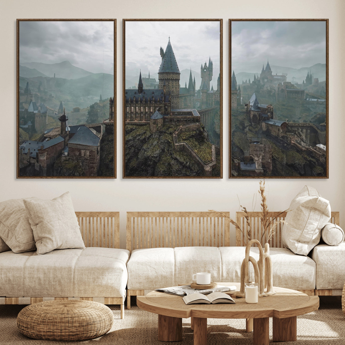 39824-MGV-FC-60X30-3P_Walnut-Disney Castle Wall Art Canvas Print, Living Kids Home Room Decor Art Print