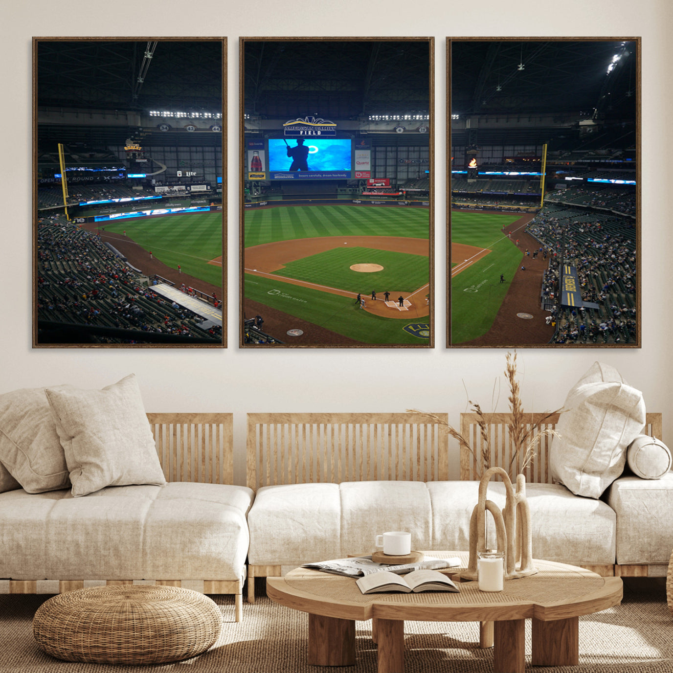 86084-MGV-FC-60X30-3P_Walnut-Milwaukee Brewers Baseball Art Print - American Family Field Stadium Wall Art Canvas Print