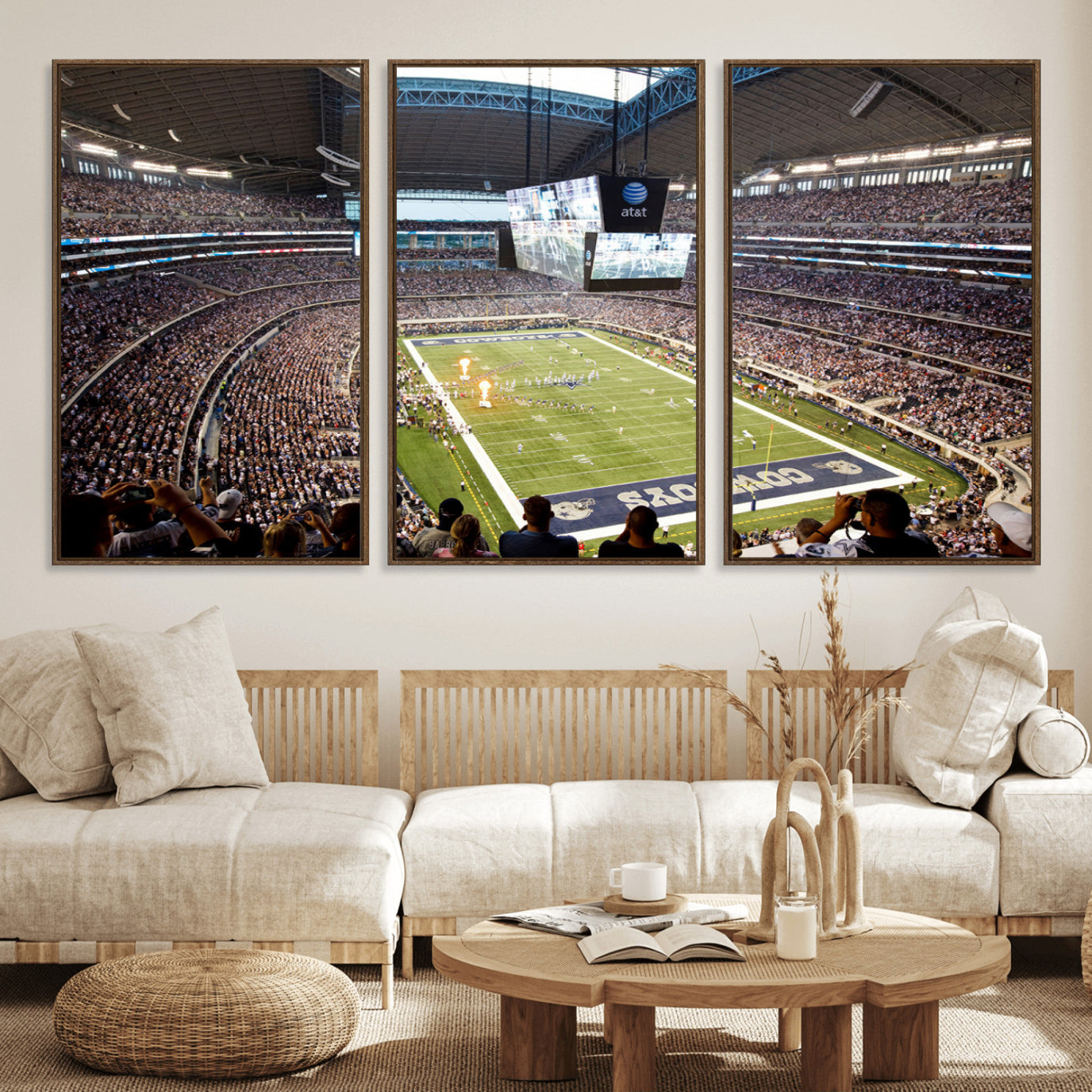 82096-MGV-FC-60X30-3P_Walnut-Dallas Cowboys Football Team Print - Arlington AT&T Stadium Wall Art Canvas Print