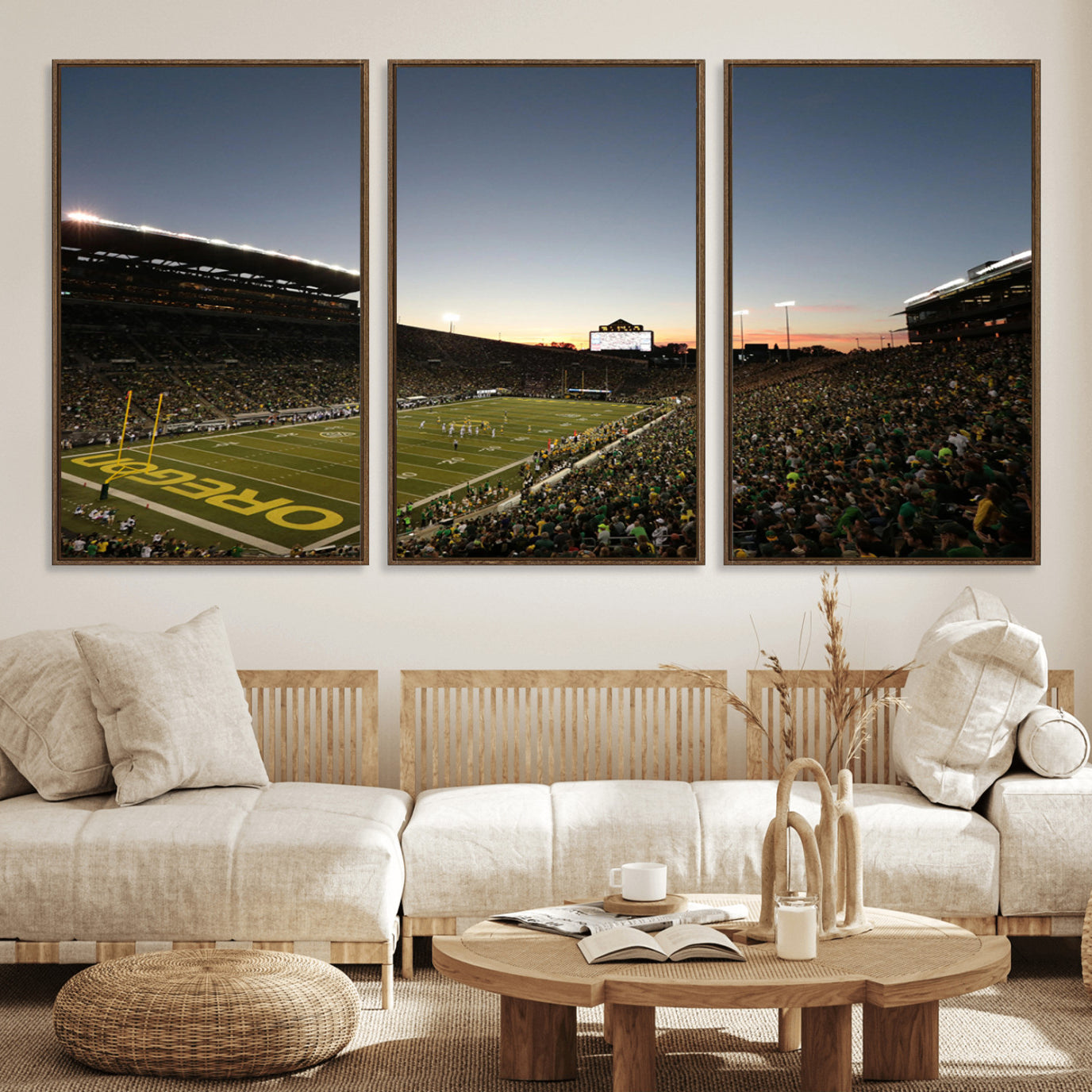 21429-MGV-FC-60X30-3P_Walnut-Oregon Ducks Football Team Print - Eugene Autzen Stadium Wall Art Canvas Print