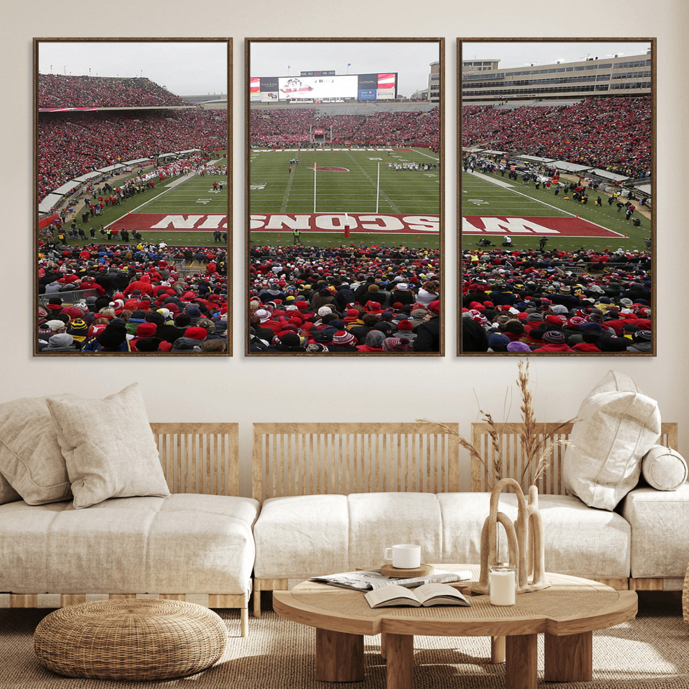 23461-MGV-FC-60X30-3P_Walnut-Wisconsin Badgers Team Print Canvas - Madison Camp Randall Stadium Wall Art Canvas Print