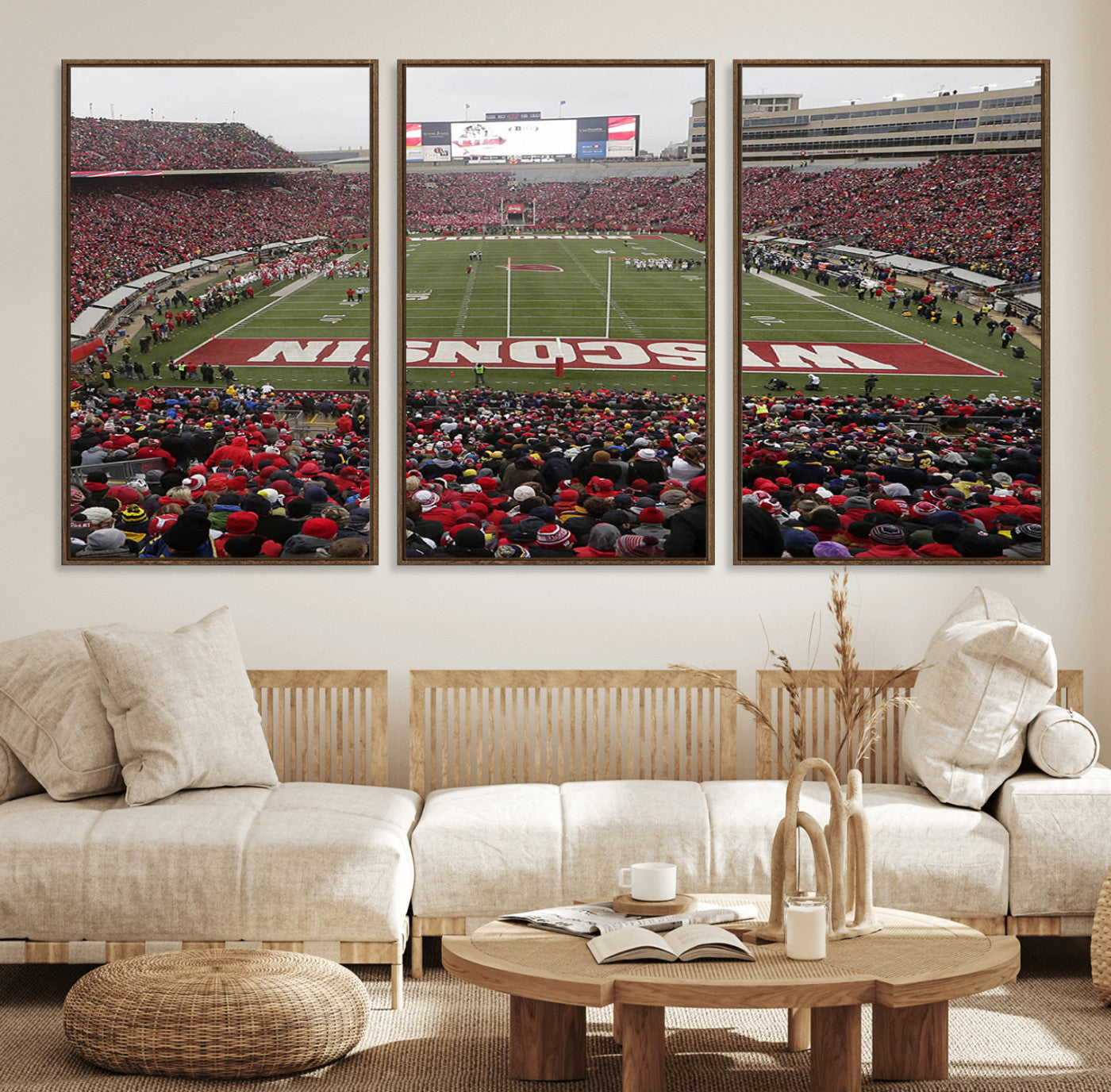 23461-MGV-FC-60X30-3P_Walnut-Wisconsin Badgers Team Print Canvas - Madison Camp Randall Stadium Wall Art Canvas Print