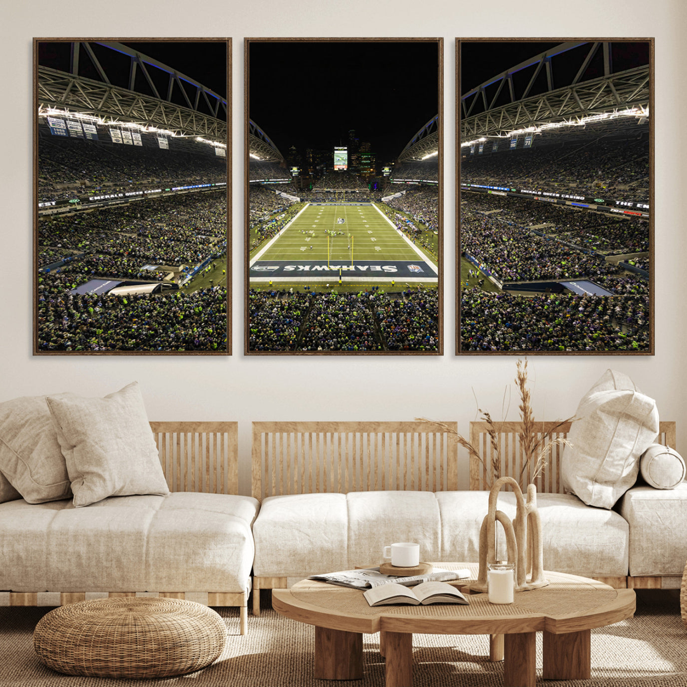 81900-MGV-FC-60X30-3P_Walnut-Seattle Seahawks Football Team Print Wall Art - Seattle Century Link Field Stadium Wall Art Canvas