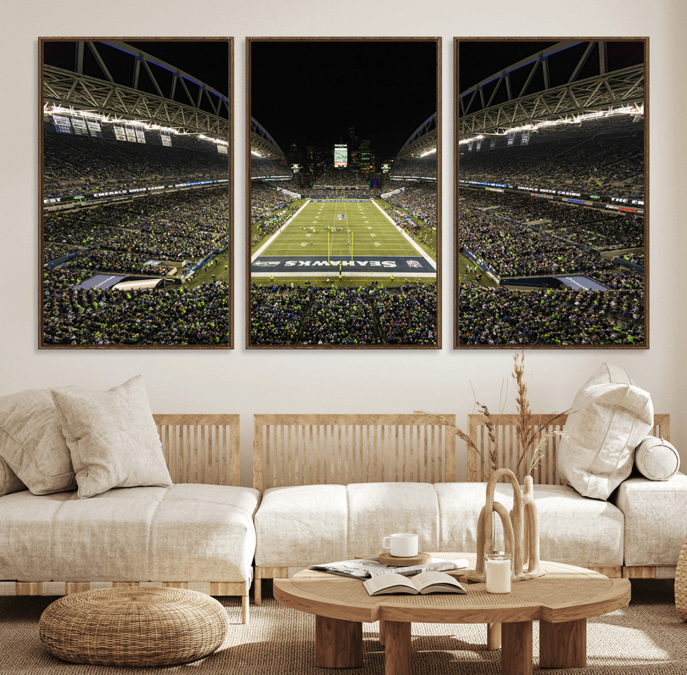 81900-MGV-FC-60X30-3P_Walnut-Seattle Seahawks Football Team Print Wall Art - Seattle Century Link Field Stadium Wall Art Canvas