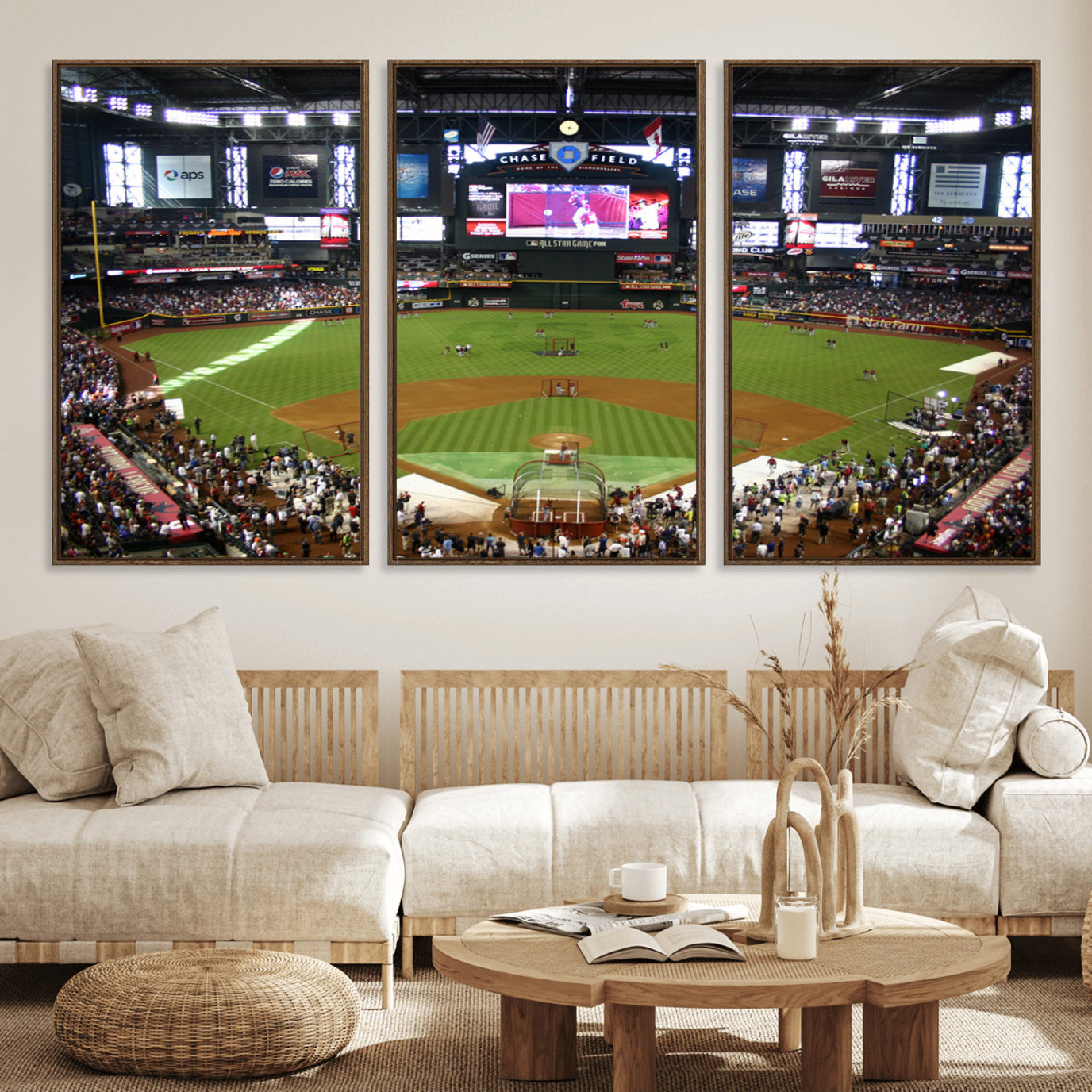 91630-MGV-FC-60X30-3P_Walnut-Arizona Diamondbacks Baseball Team Print - Phoenix Chase Field Baseball Stadium Wall Art Canvas