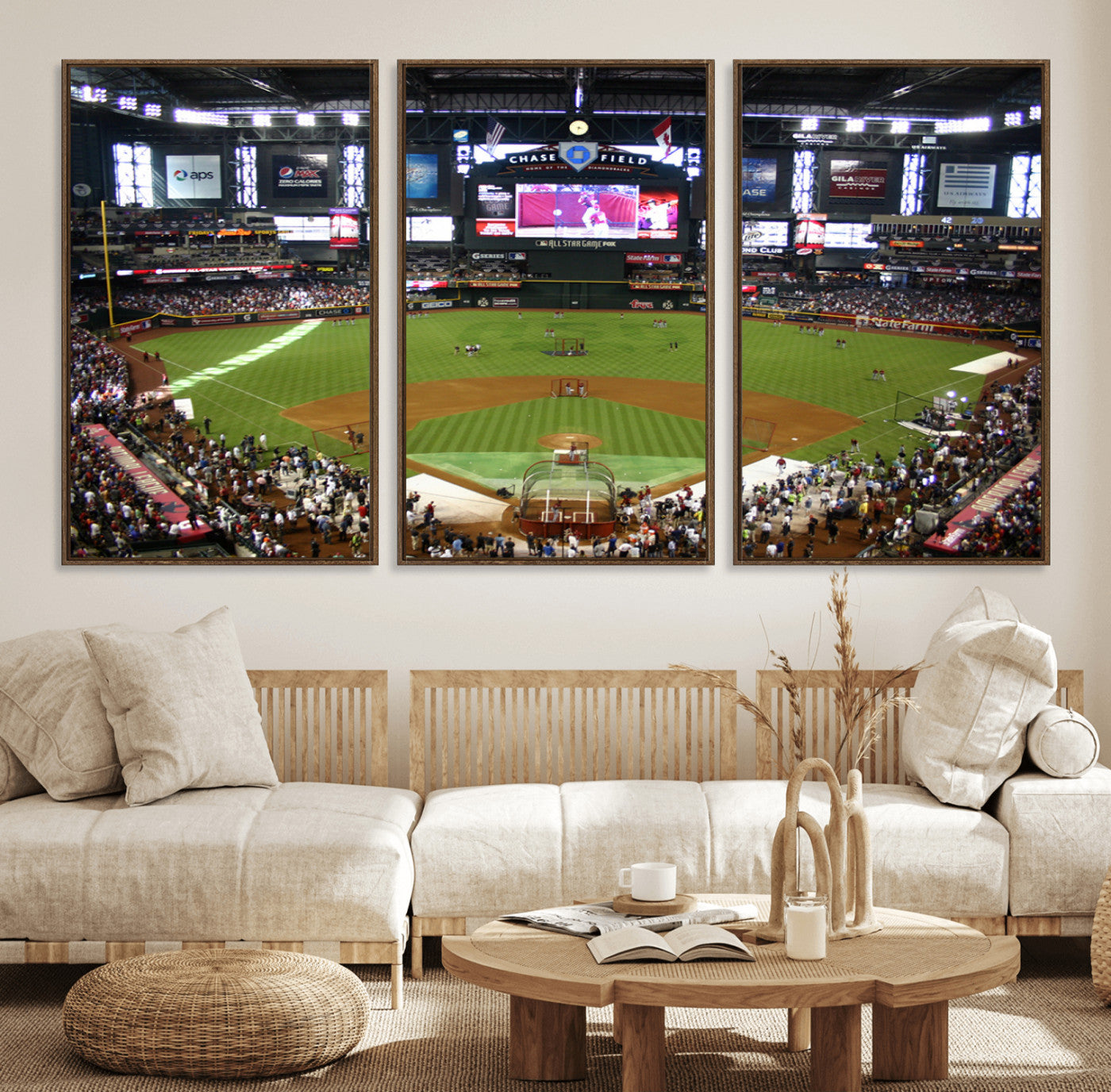 91630-MGV-FC-60X30-3P_Walnut-Arizona Diamondbacks Baseball Team Print - Phoenix Chase Field Baseball Stadium Wall Art Canvas