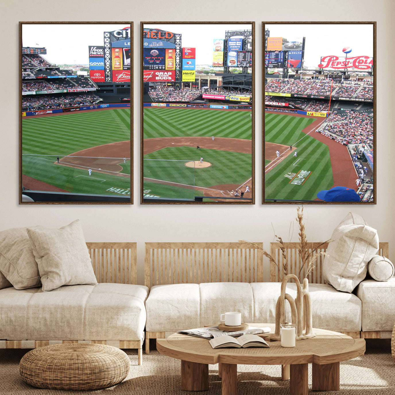 64829-MGV-FC-60X30-3P_Walnut-New York Mets Baseball Team Print - Citi Field Baseball Stadium Wall Art Canvas Print