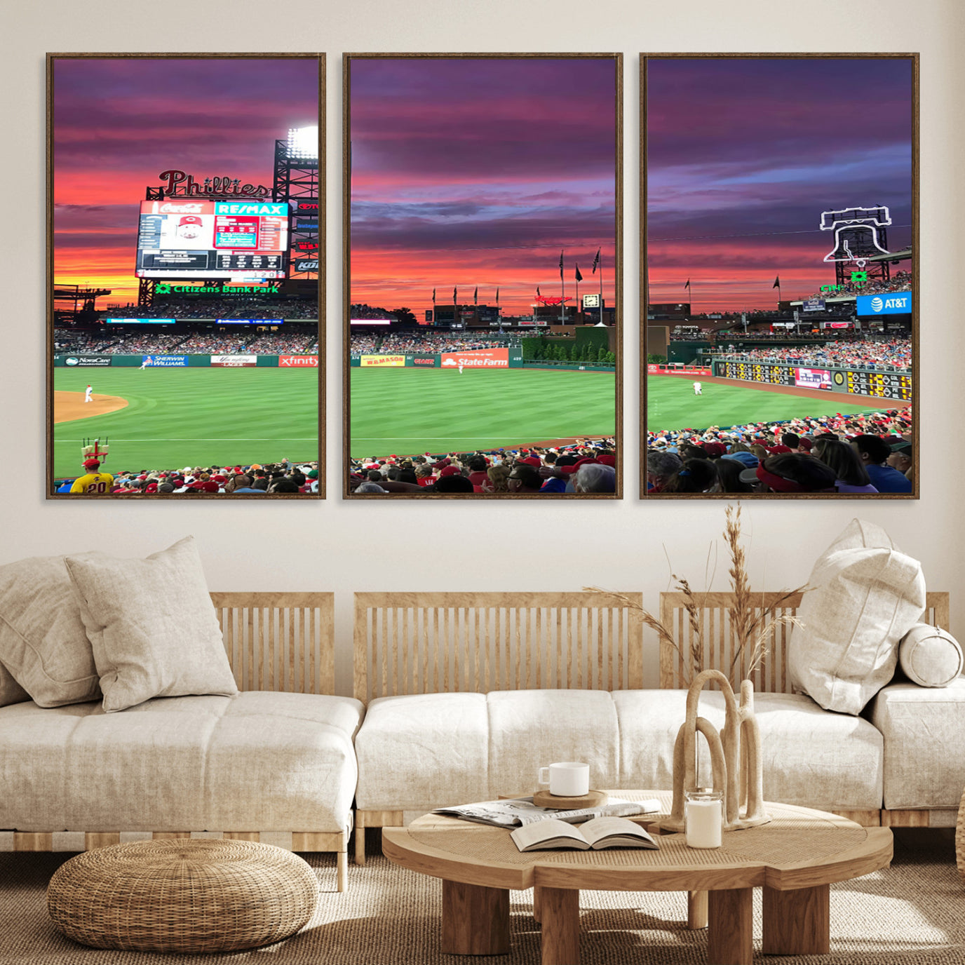 99918-MGV-FC-60X30-3P_Walnut-Philadelphia Phillies Baseball Team Print - Philadelphia Citizens Bank Park Stadium Wall Art Canvas