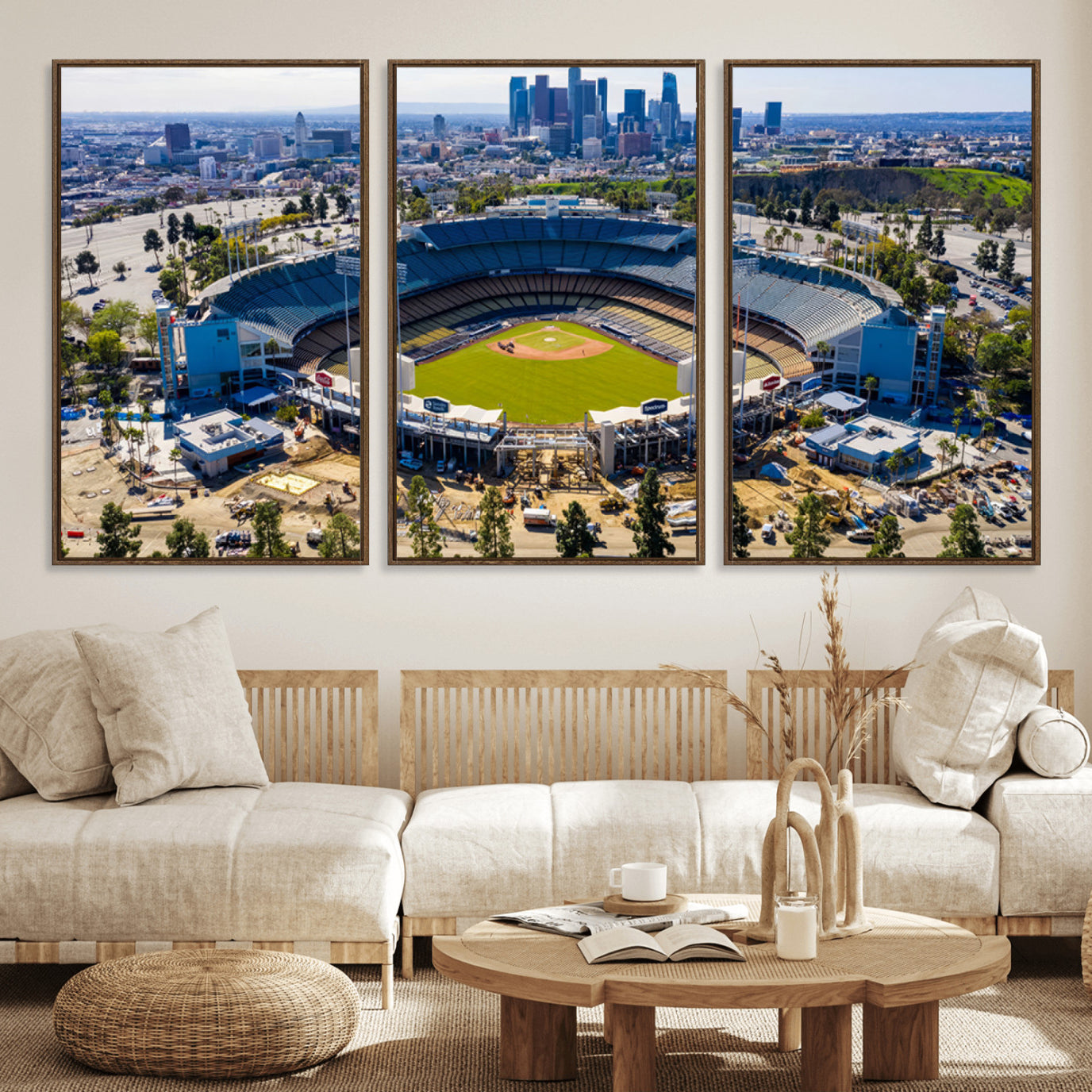 58596-MGV-FC-60X30-3P_Walnut-Los Angeles Dodgers Dodger Stadium Wall Art Canvas Print - MLB Baseball Stadium, Framed Los Angeles