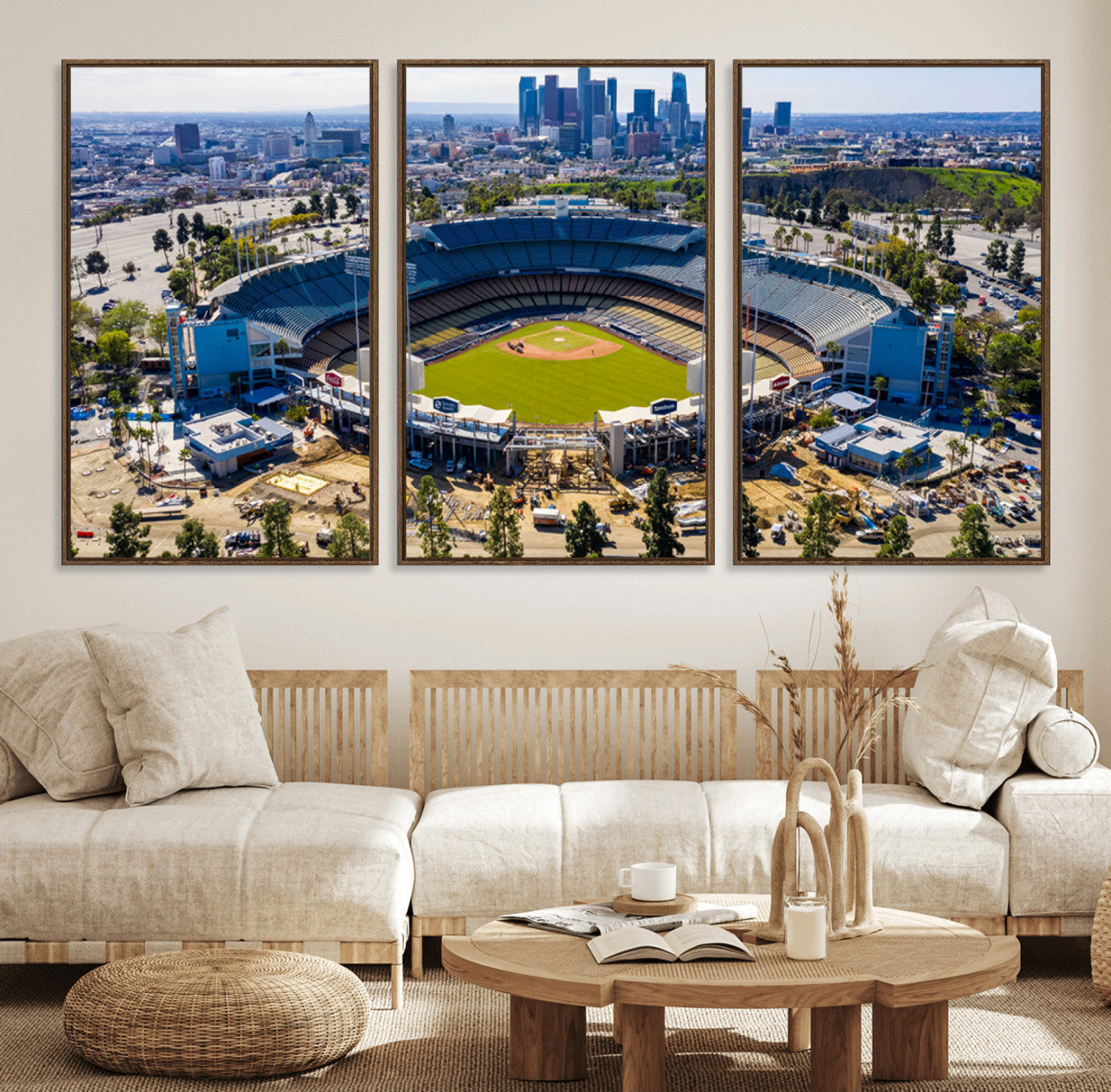 58596-MGV-FC-60X30-3P_Walnut-Los Angeles Dodgers Dodger Stadium Wall Art Canvas Print - MLB Baseball Stadium, Framed Los Angeles