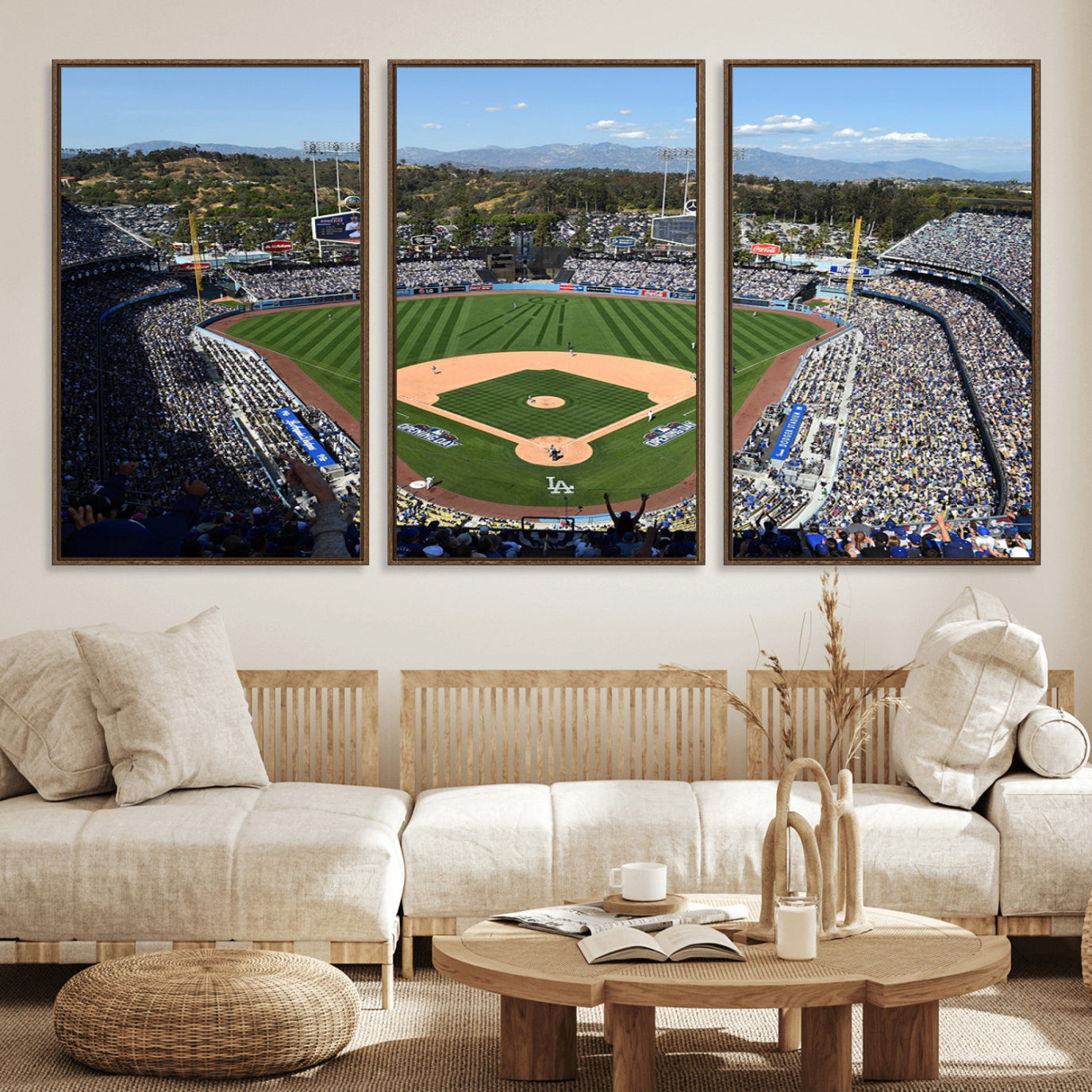 20436-MGV-FC-60X30-3P_Walnut-Los Angeles Dodgers Dodger Stadium Wall Art Canvas Print - MLB Baseball Stadium Wall Art Canvas