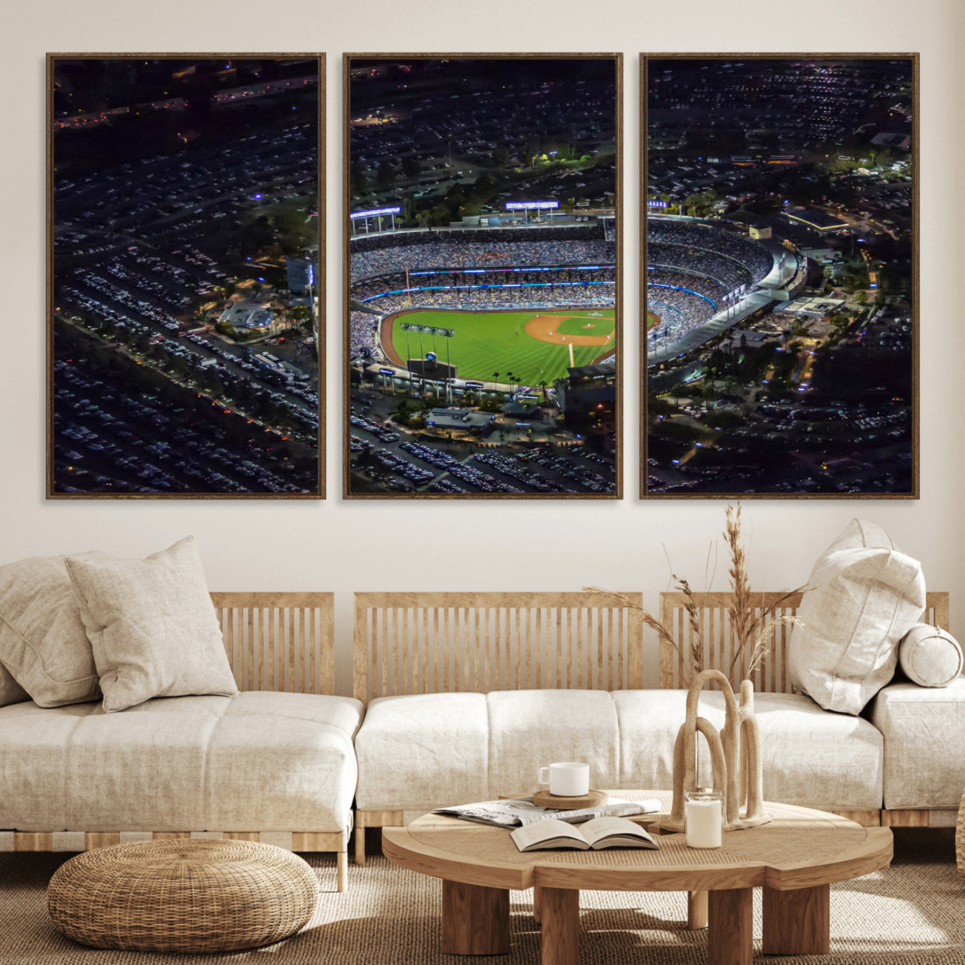 20932-MGV-FC-60X30-3P_Walnut-Los Angeles Dodgers Dodger Stadium Wall Art Canvas Print - MLB Baseball Stadium