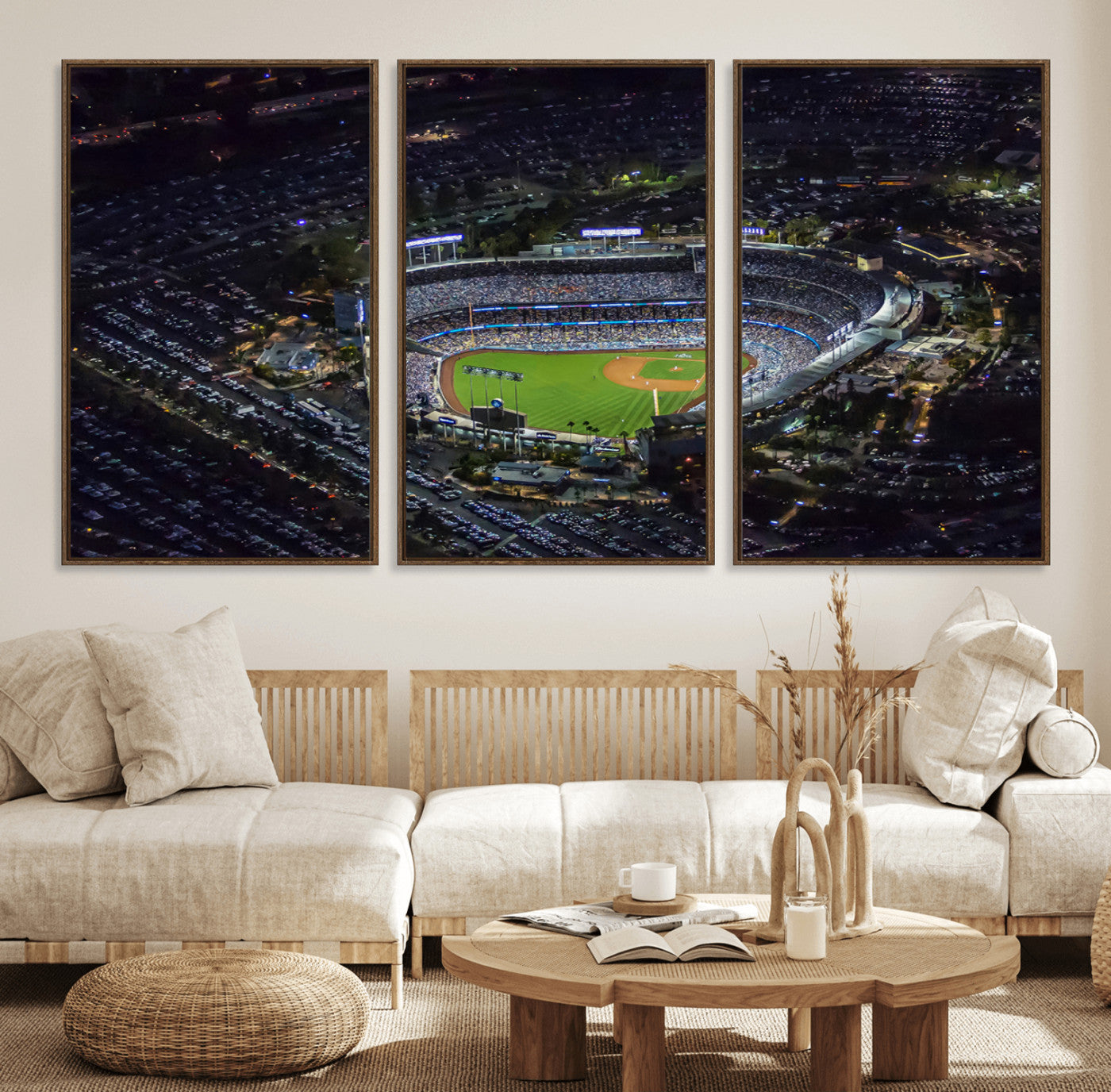 20932-MGV-FC-60X30-3P_Walnut-Los Angeles Dodgers Dodger Stadium Wall Art Canvas Print - MLB Baseball Stadium