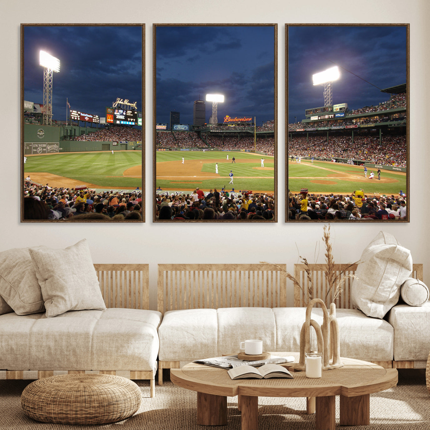 85099-MGV-FC-60X30-3P_Walnut-Boston Red Sox Baseball Team Print Canvas - Massachusetts Fenway Park Stadium Wall Art Canvas Print