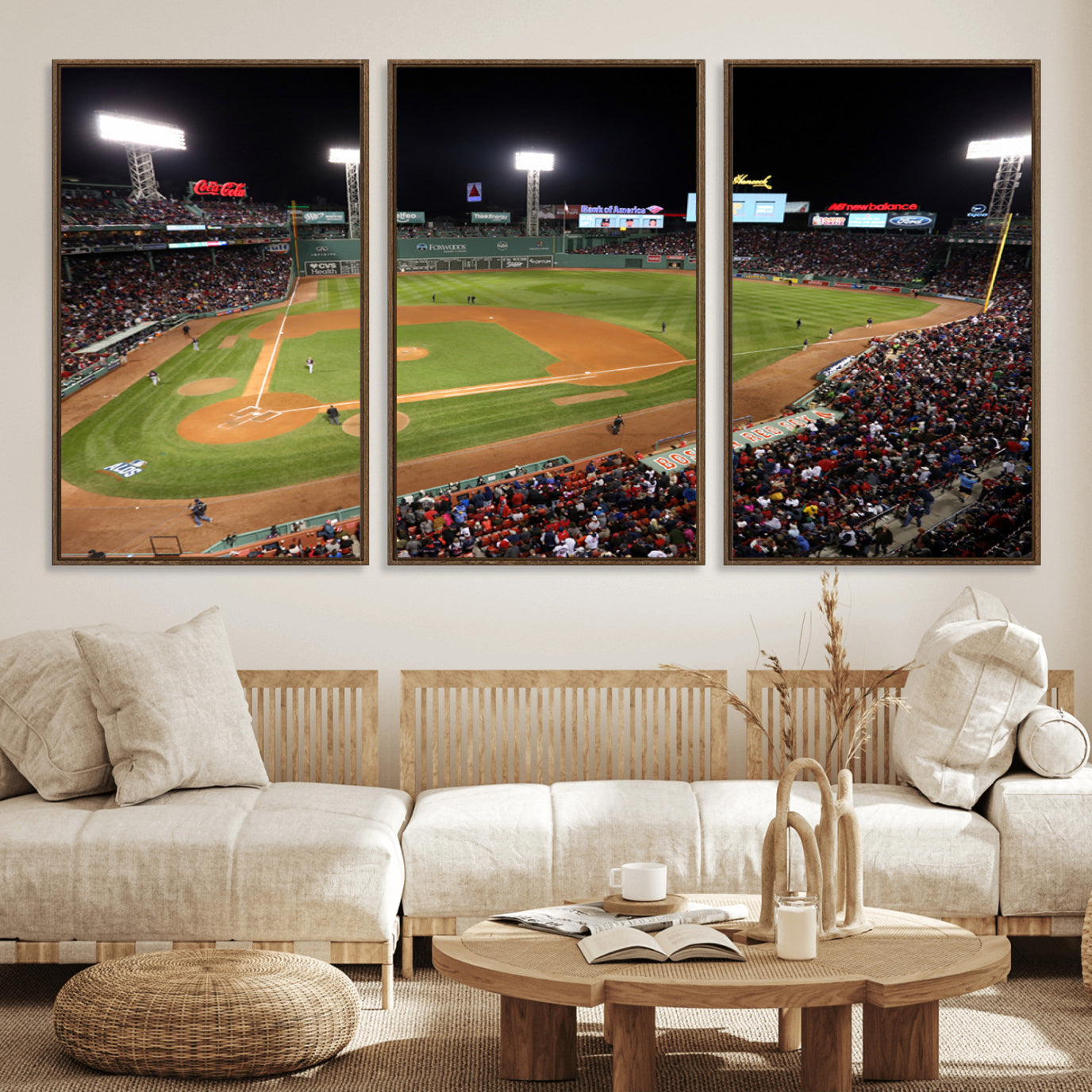 41158-MGV-FC-60X30-3P_Walnut-Boston Red Sox Baseball Team Print - Massachusetts Fenway Park Stadium Wall Art Canvas Print