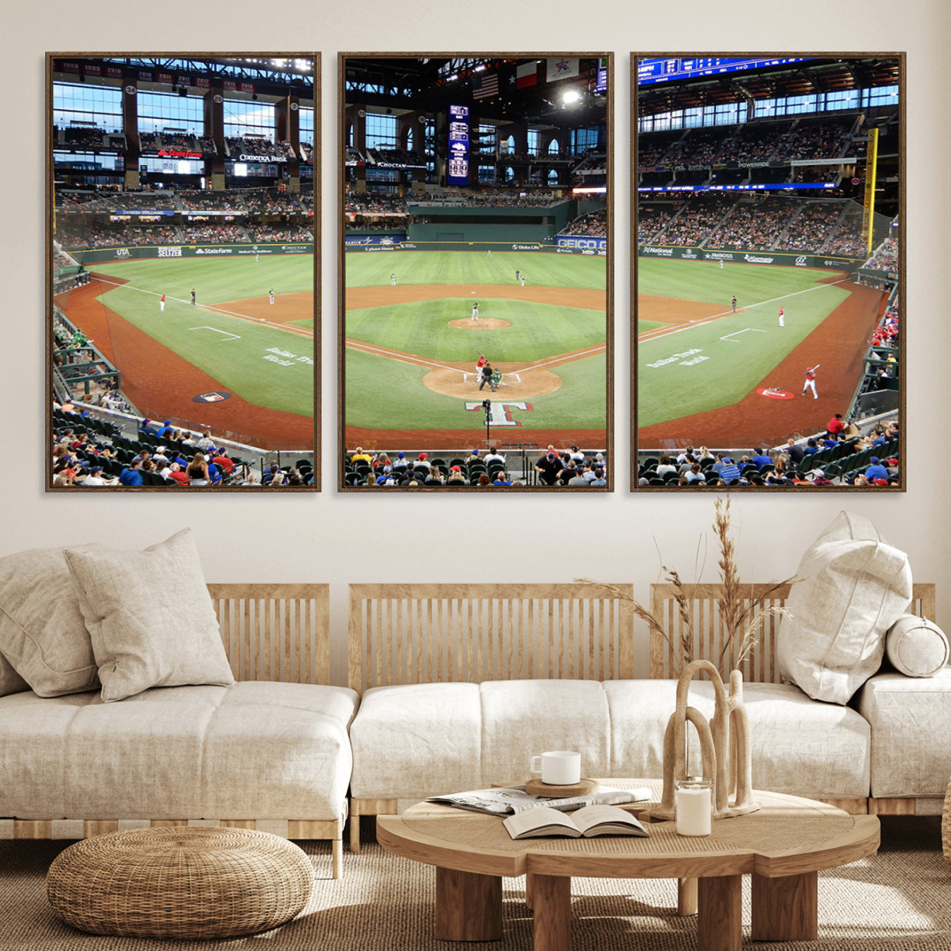 78468-MGV-FC-60X30-3P_Walnut-Texas Rangers Baseball Team Print - Arlington Globe Life Field Stadium Canvas Print Wall Art