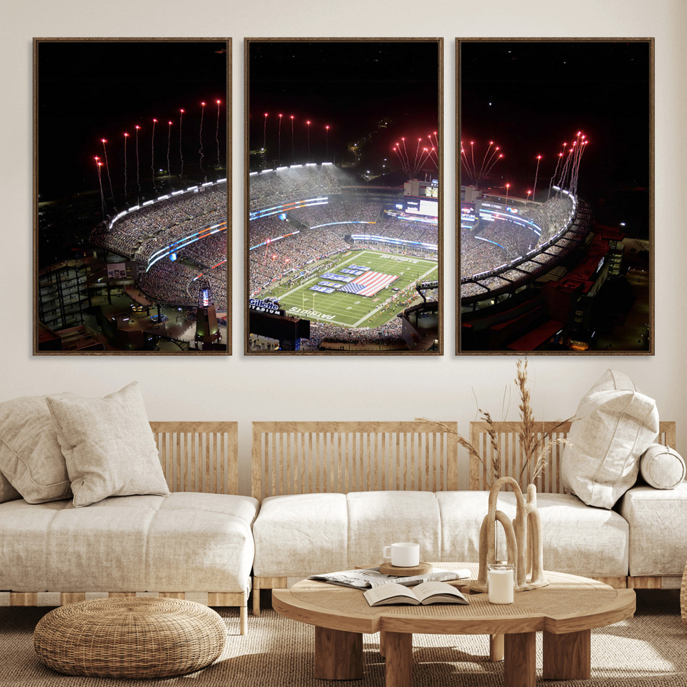 89988-MGV-FC-60X30-3P_Walnut-New England Patriots Team Print Wall Art- Foxborough Gillette Stadium Wall Art Canvas Print