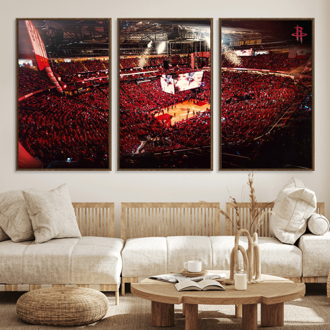 91527-MGV-FC-60X30-3P_Walnut-Houston Rockets Basketball Team Print Canvas- Houston Toyota Center Stadium Wall Art Canvas Print