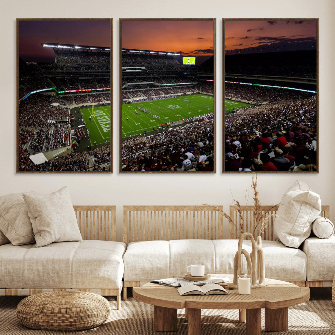45603-MGV-FC-60X30-3P_Walnut-Texas A&M University Aggies Football Team Print - College Station Kyle Field Stadium Wall Art Canvas