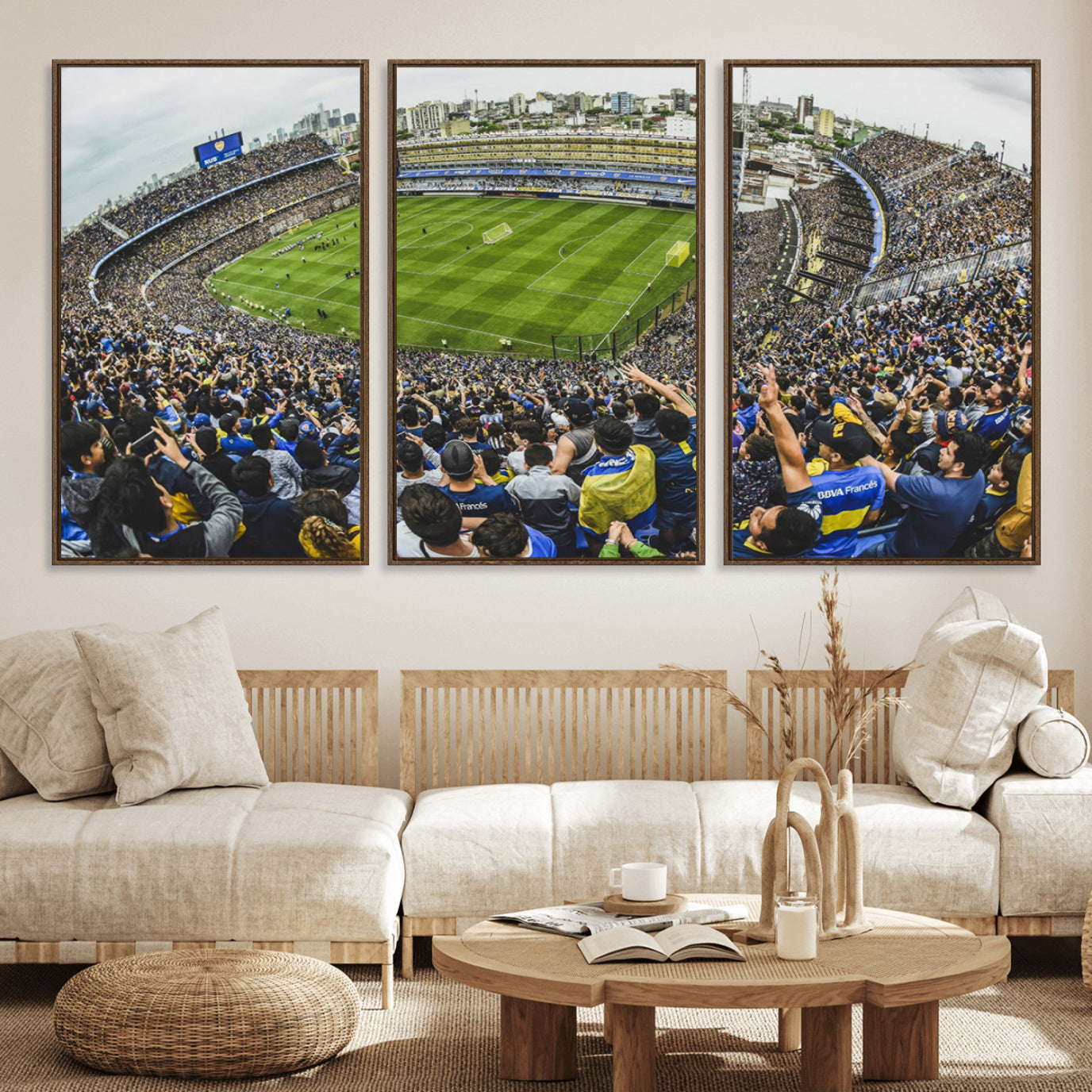 63839-MGV-FC-60X30-3P_Walnut-Boca Juniors Soccer Team Print Wall Art - Buenos Aires Bombonera Stadium Canvas Print