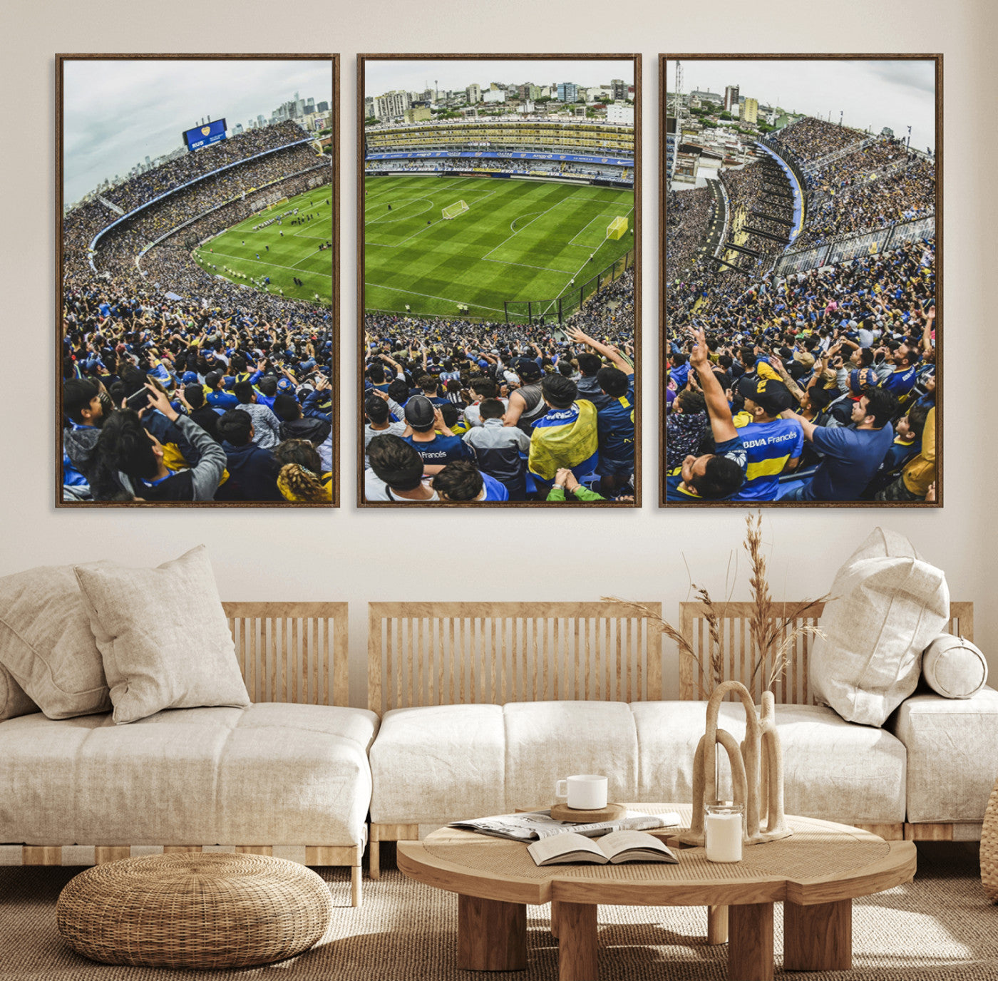 63839-MGV-FC-60X30-3P_Walnut-Boca Juniors Soccer Team Print Wall Art - Buenos Aires Bombonera Stadium Canvas Print