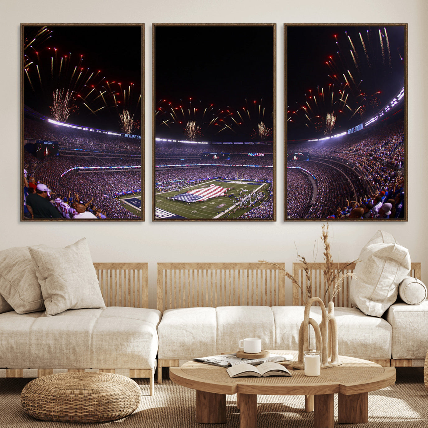 56360-MGV-FC-60X30-3P_Walnut-New York Giants Football Team Print - East Rutherford MetLife Stadium Wall Art Canvas Print