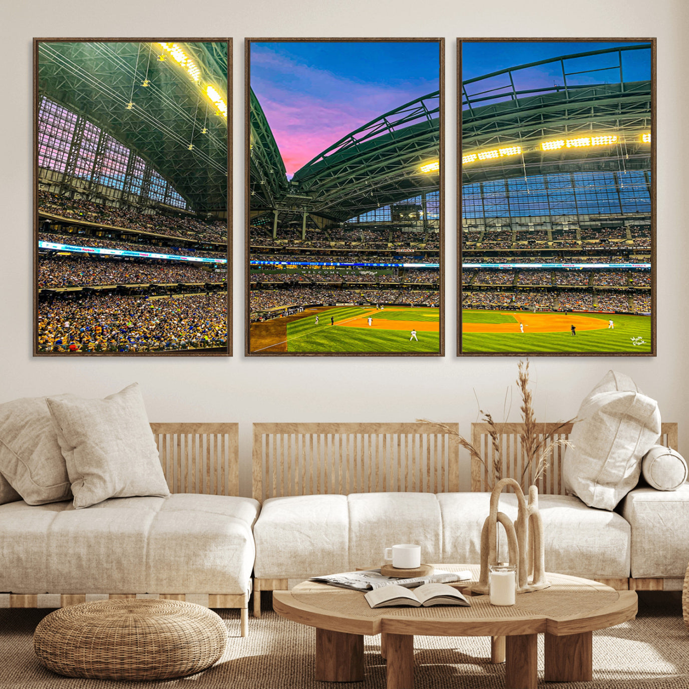 17006-MGV-FC-60X30-3P_Walnut-Milwaukee Brewers Baseball Team Print Canvas- American Family Field Stadium Wall Art Canvas Print