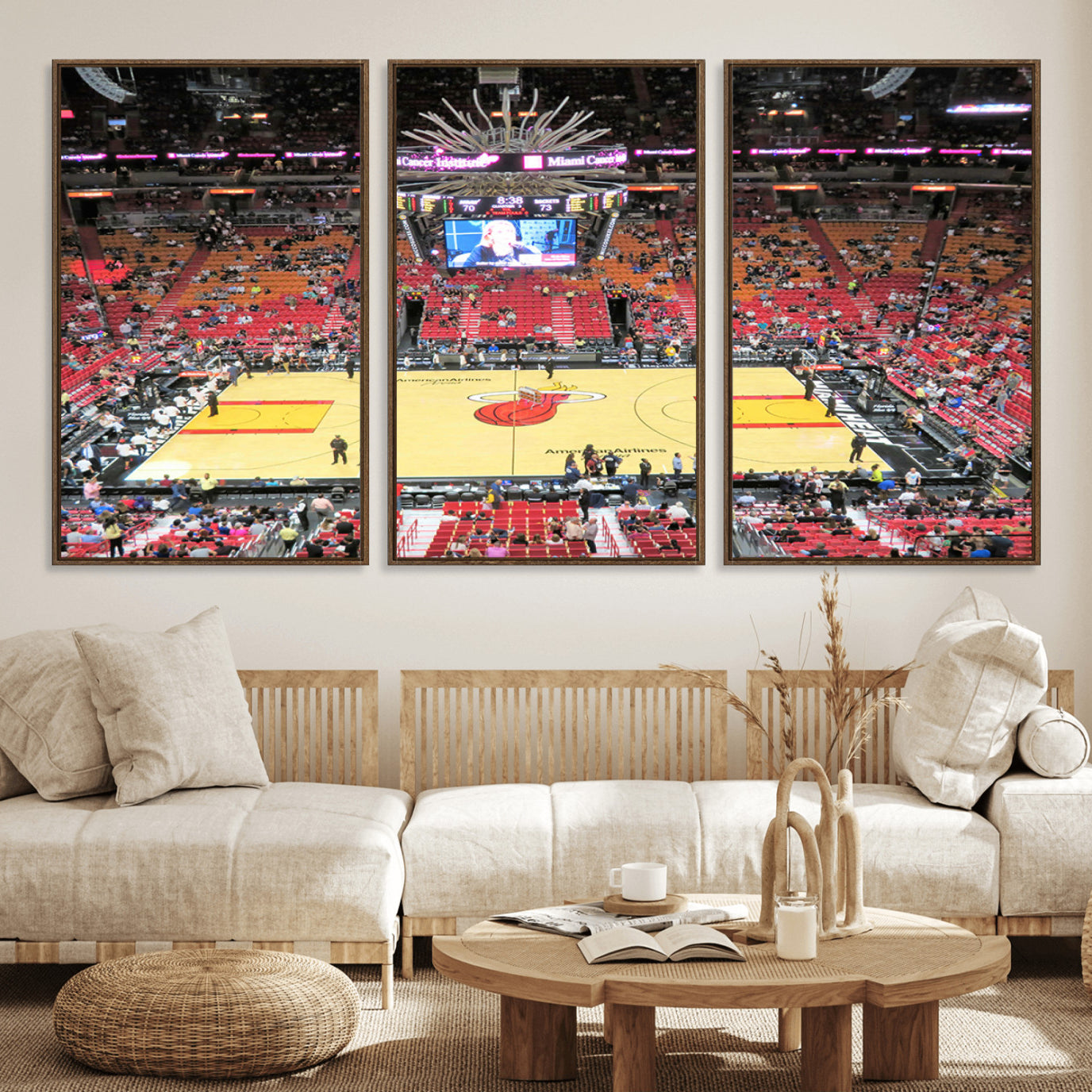44024-MGV-FC-60X30-3P_Walnut-Miami Heat Basketball Team Print Wall Art- Kaseya Center Stadium Wall Art Canvas Print