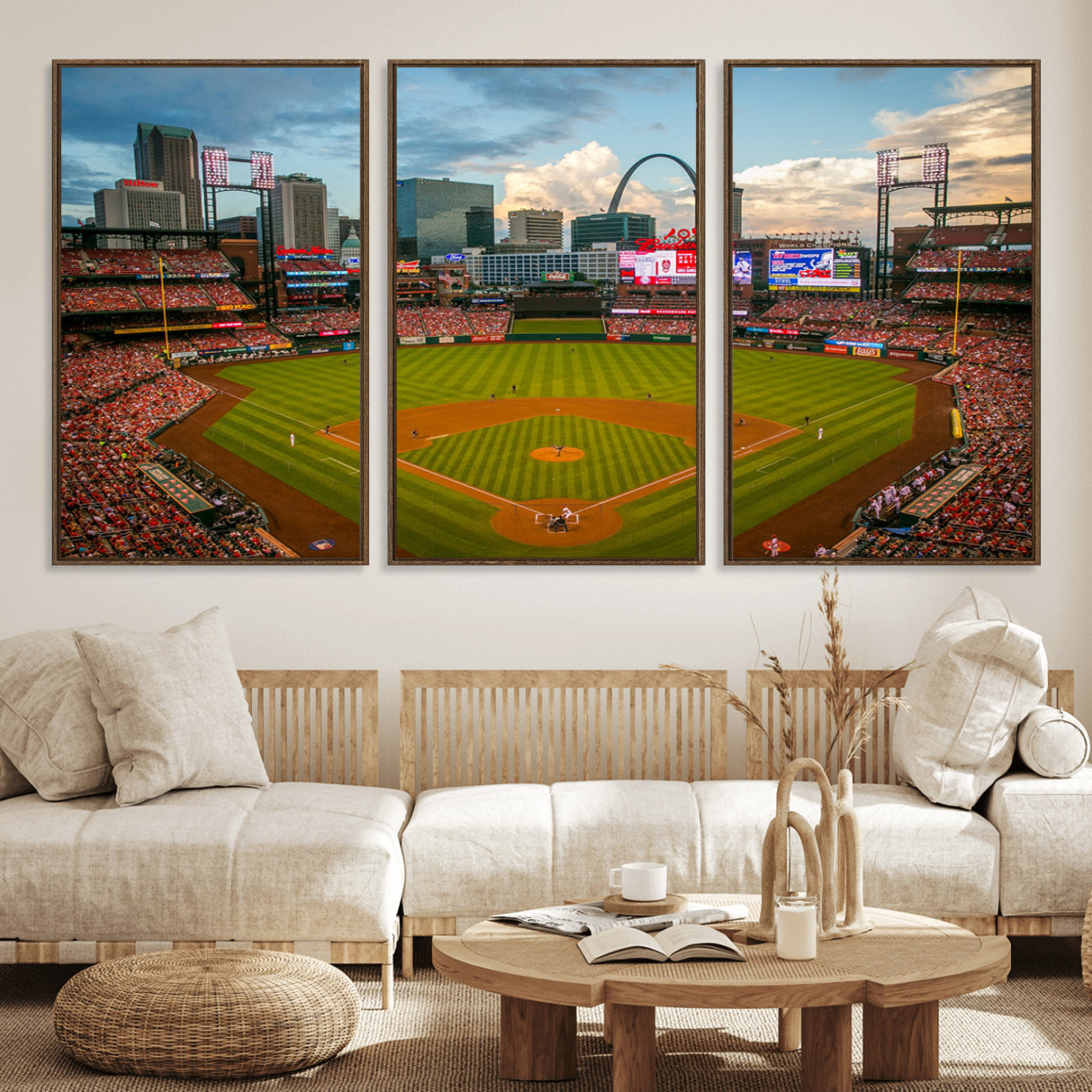 34054-MGV-FC-60X30-3P_Walnut-St. Louis Cardinals Baseball Team Print - Busch Stadium Wall Art Canvas Print