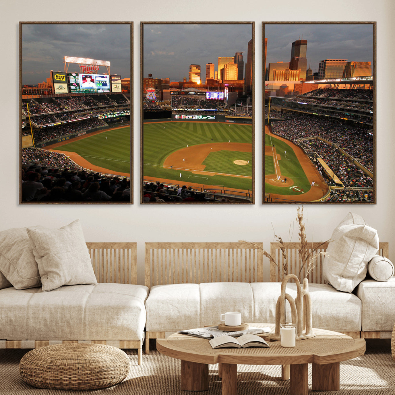 99822-MGV-FC-60X30-3P_Walnut-Minnesota Twins Baseball Team Print - Minneapolis Target Field Stadium Wall Art Canvas Print