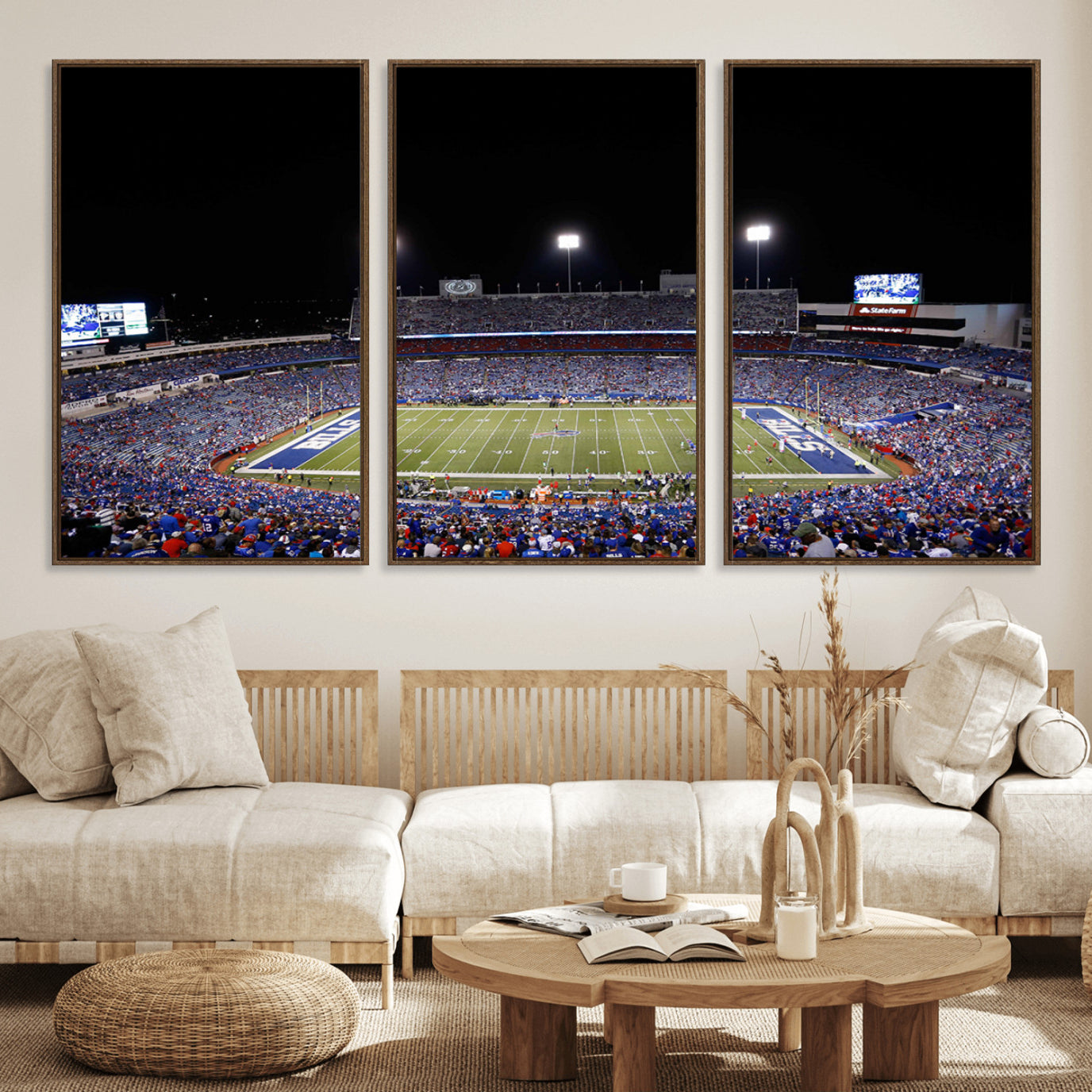 59036-MGV-FC-60X30-3P_Walnut-Buffalo Bills Wall Art - Buffalo Bills Stadium Canvas Print, Perfect Sports Decor for Living Rooms,
