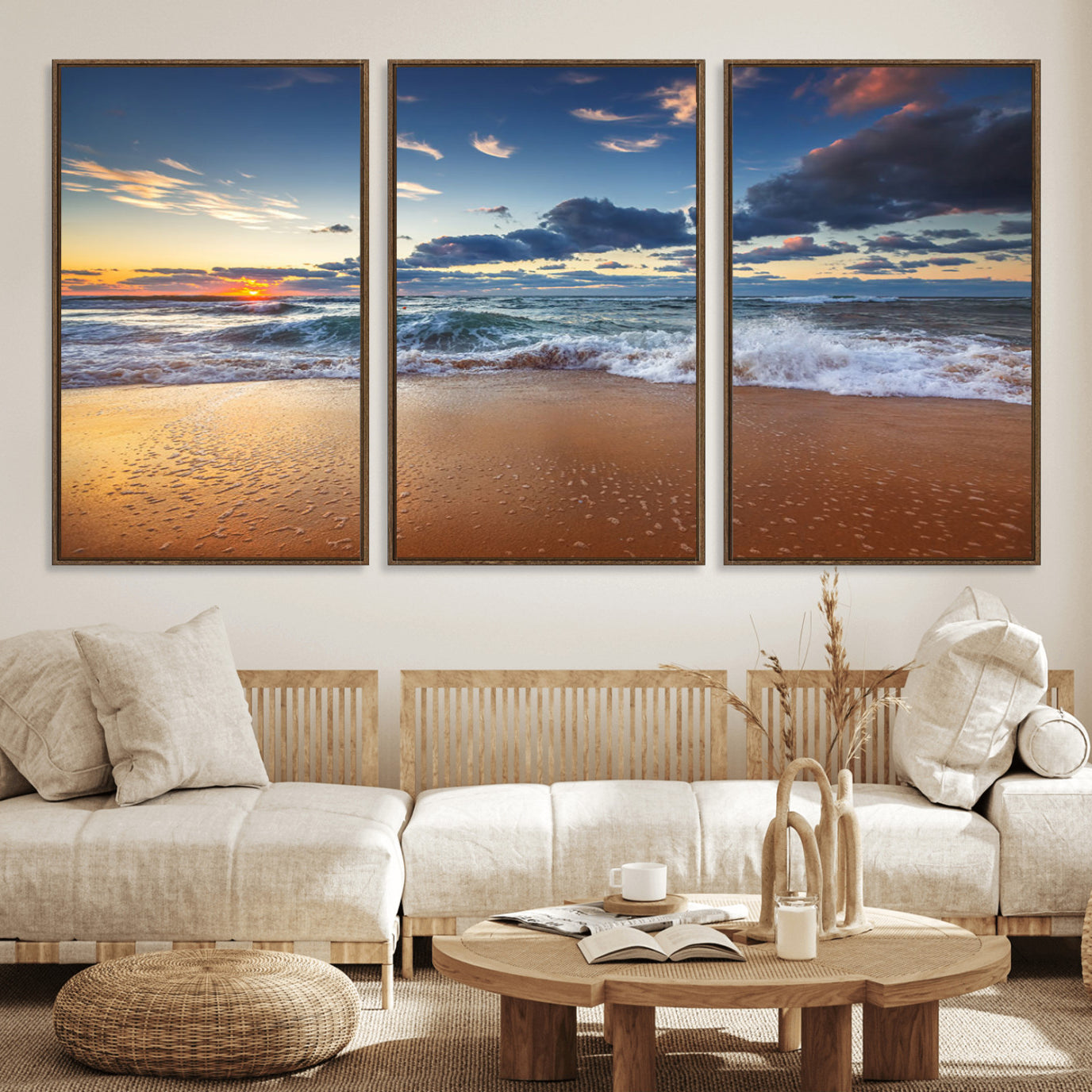 85899-MGV-CV-36X24-Beach Canvas Wall Art - Coastal Seascape Print for Living Room or Bedroom, Ocean Waves on Sand,