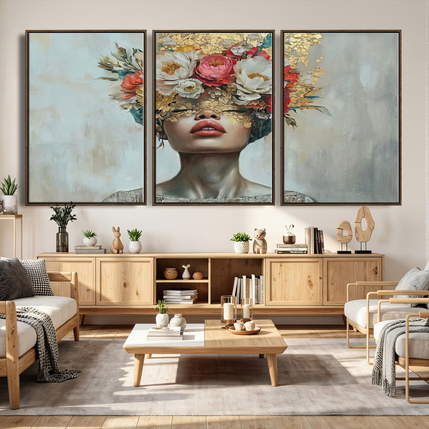 26919-MGV-CV-36X24 - Golden Petal Wall Art Canvas Print - Silhouette Woman Wall Art Canvas Print, Floral Woman Portrait
