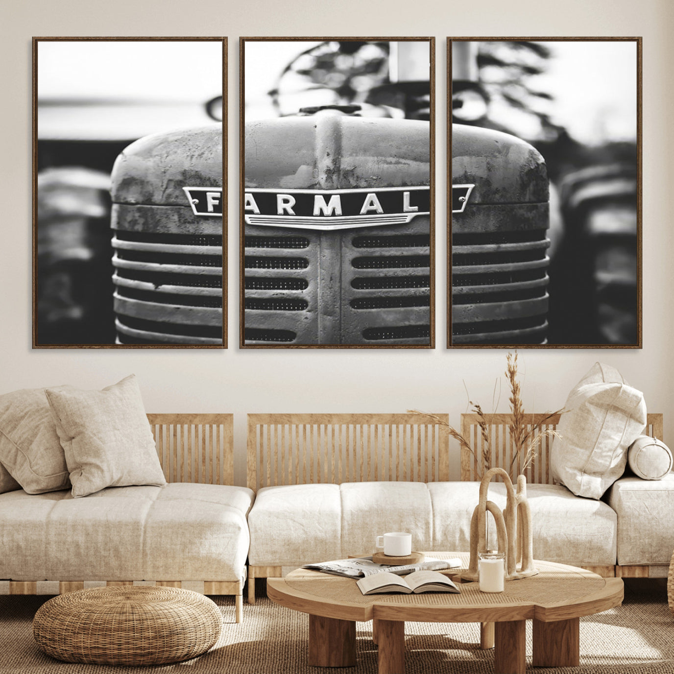 48656-MGV-FC-60X30-3P_Walnut-Vintage Farmall Tractor Wall Art Canvas Print, Rustic Farmhouse Decor Ready to Hang