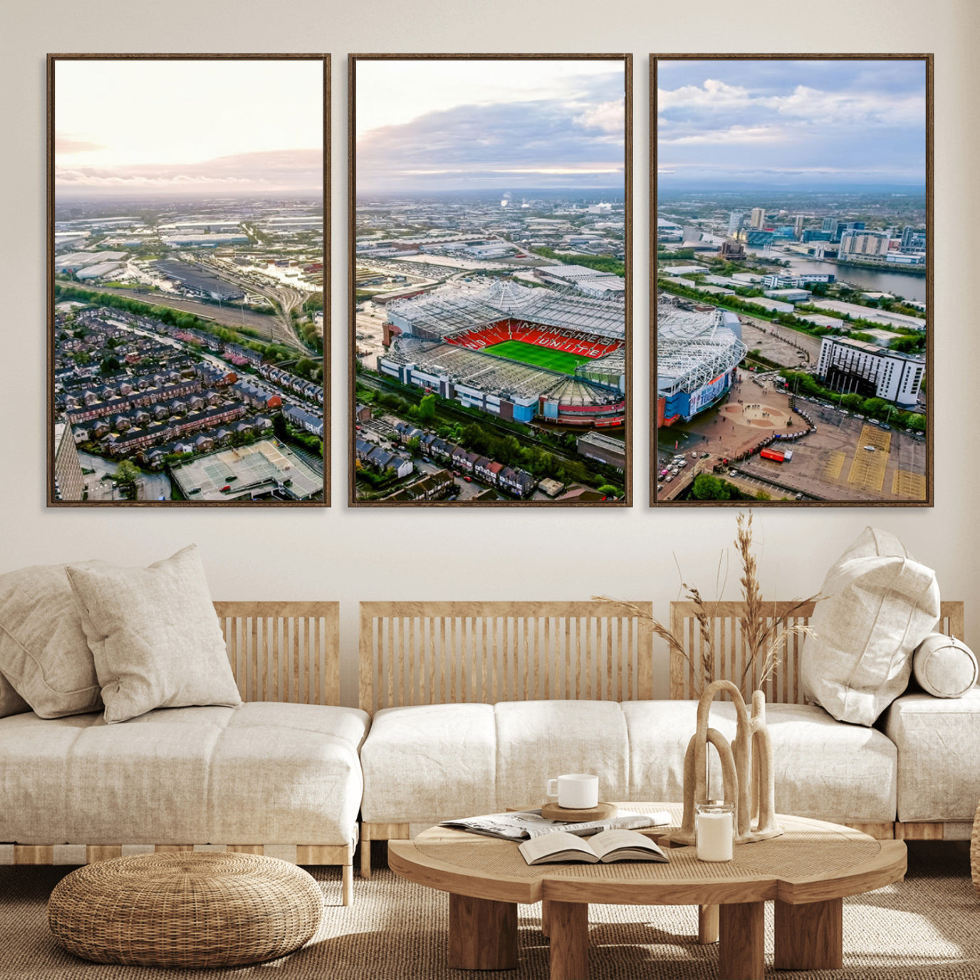 85657-MGV-FC-60X30-3P_Walnut-Old Trafford Manchester United Stadium Wall Art Canvas Print - Aerial View Stadium, Old Trafford