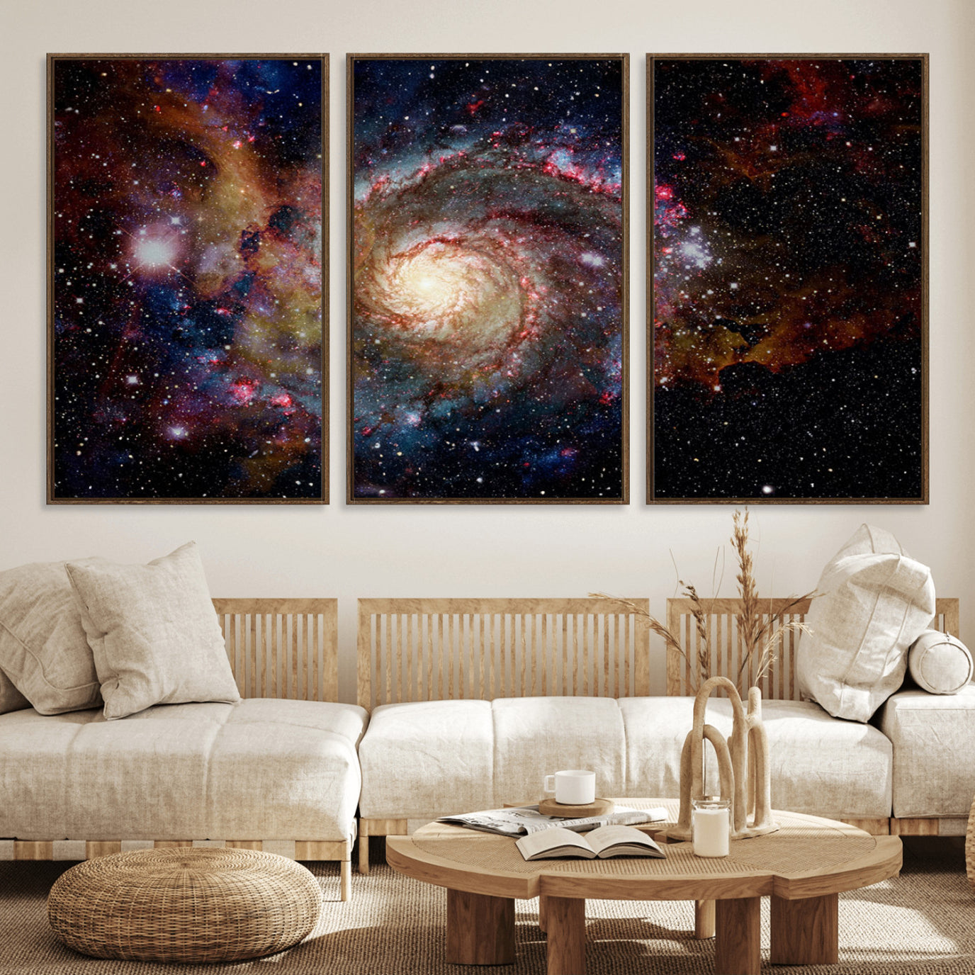 91650-MGV-FC-60X30-3P_Walnut-Nebula and Galaxies in Space Wall Art Canvas Print, Spiral Galaxy Wall Art Canvas Print