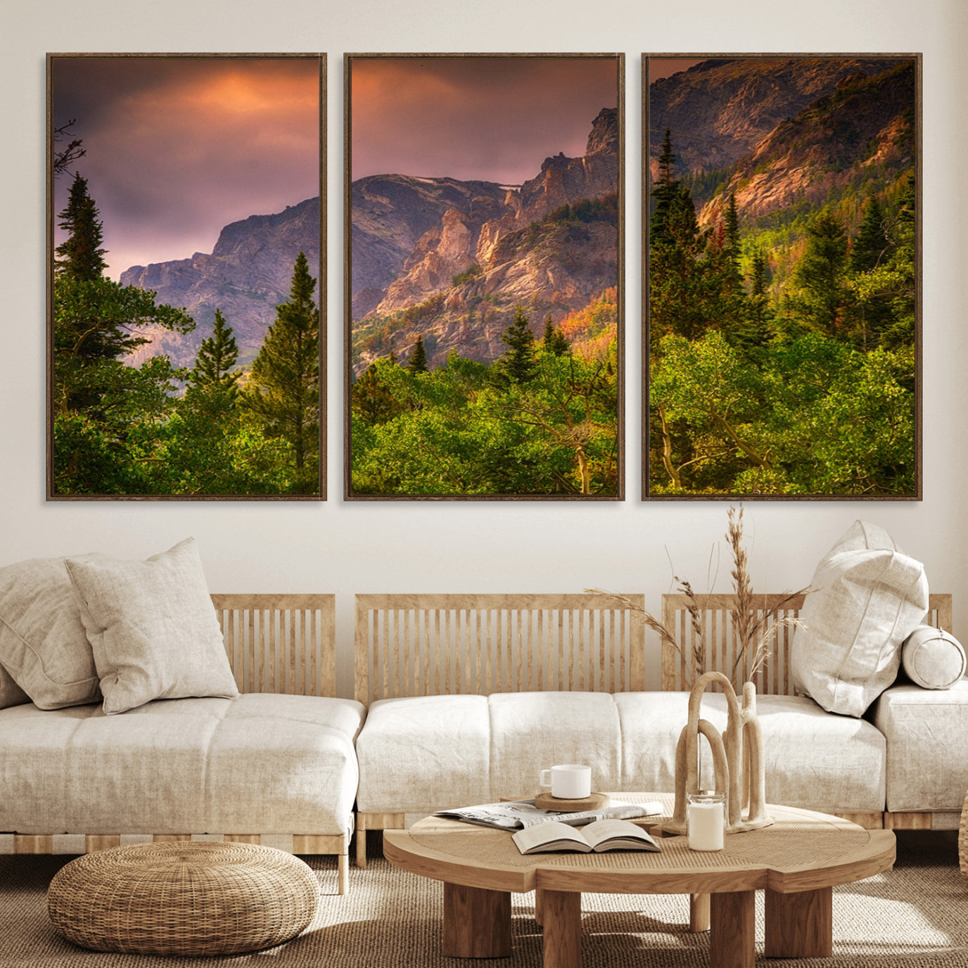 81684-MGV-FC-60X30-3P_Walnut-Colorado Rockies Mountains Wall Art Canvas Print | Ready to Hang Framed Mountain Landscape
