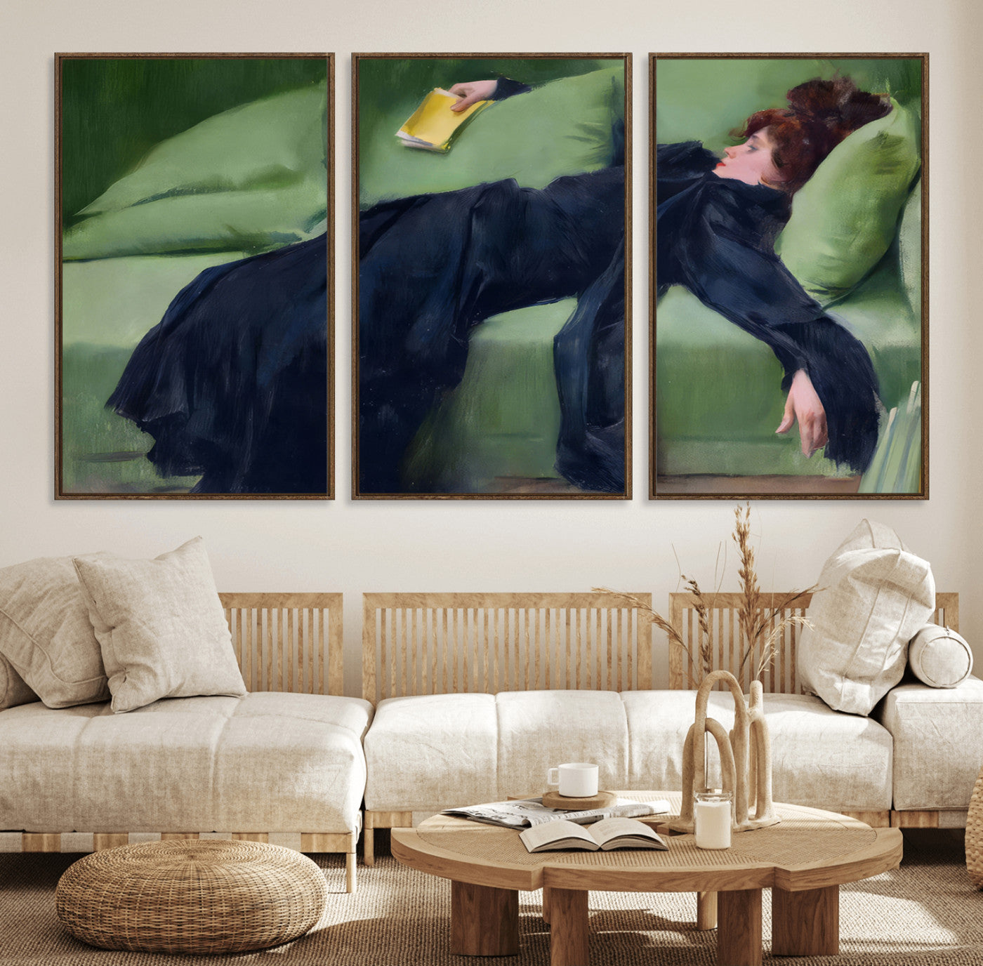 17725-MGV-FC-60X30-3P_Walnut-Decadent Girl by Ramon Casas Wall Art Canvas Print, Framed Decadent Girl Canvas Print