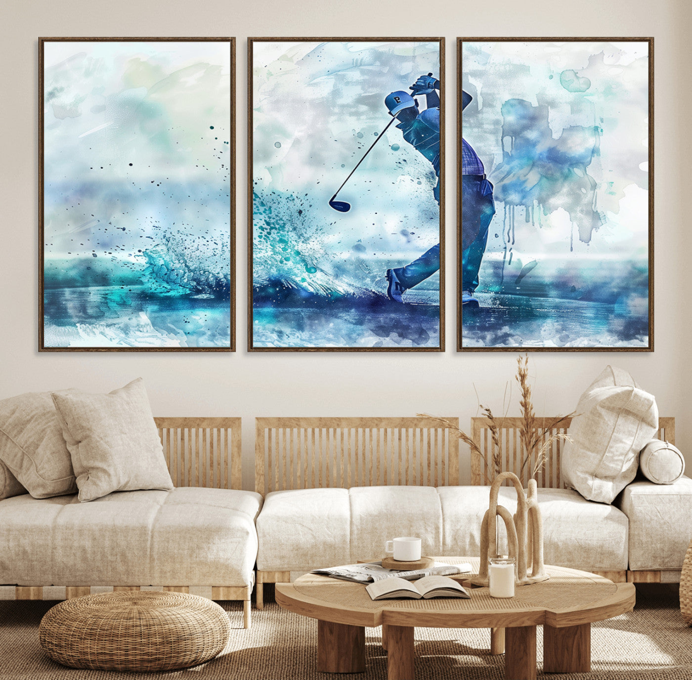 45328-MGV-FC-60X30-3P_Walnut-Golf Swing Wall Art Canvas Print - Sports-Inspired Watercolor Decor - Ready to Hang