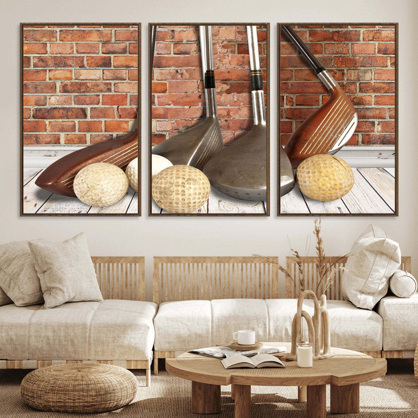 71818-MGV-FC-60X30-3P_Walnut-Vintage Golf Ball Wall Art Canvas Print | Golf Decor for Man Cave or Office | Ready to Hang and