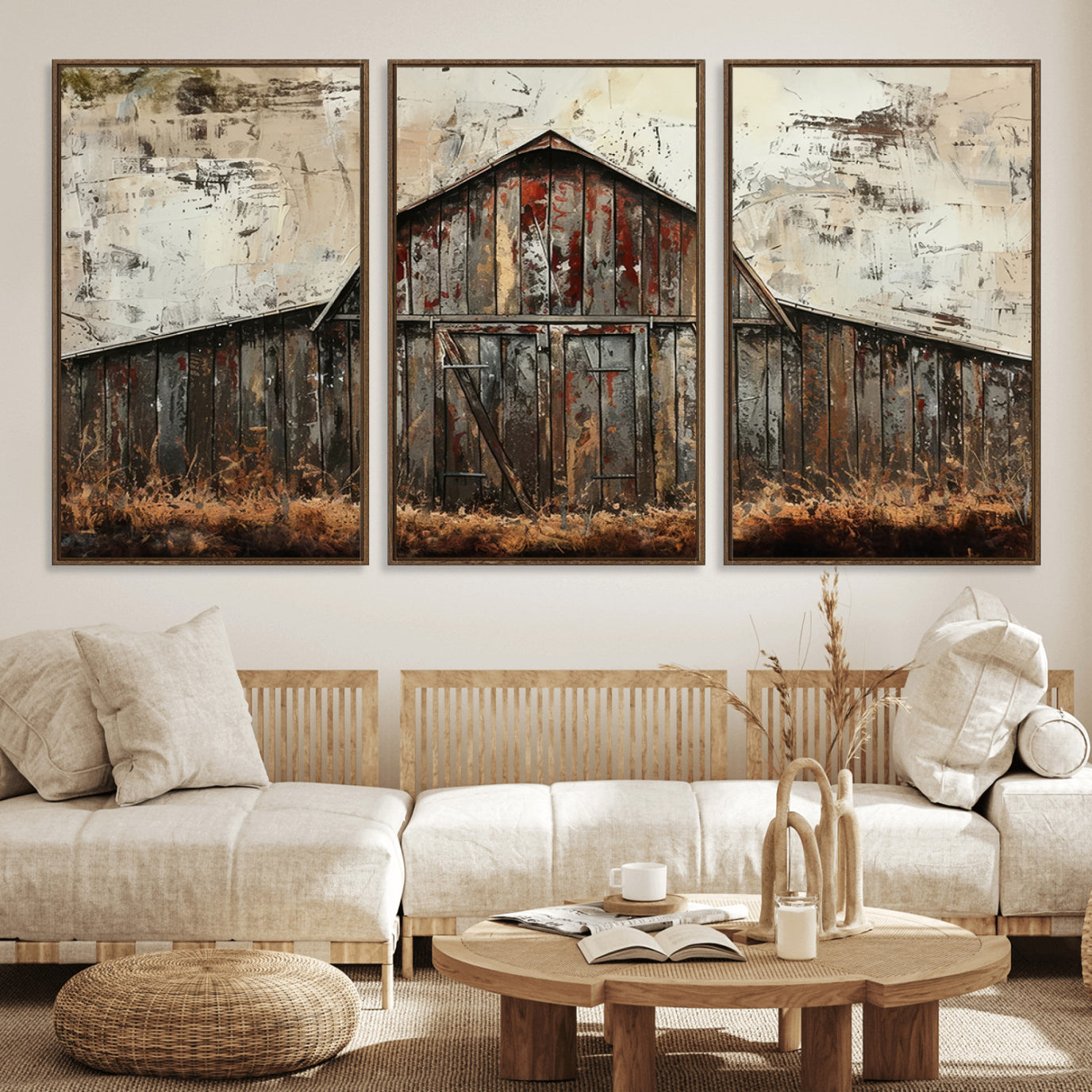 94486-MGV-FC-60X30-3P_Walnut-Rustic Barn Wall Art | Farmhouse Wall Decor Canvas Print | Ready to Hang Barn Decor for Cabin or