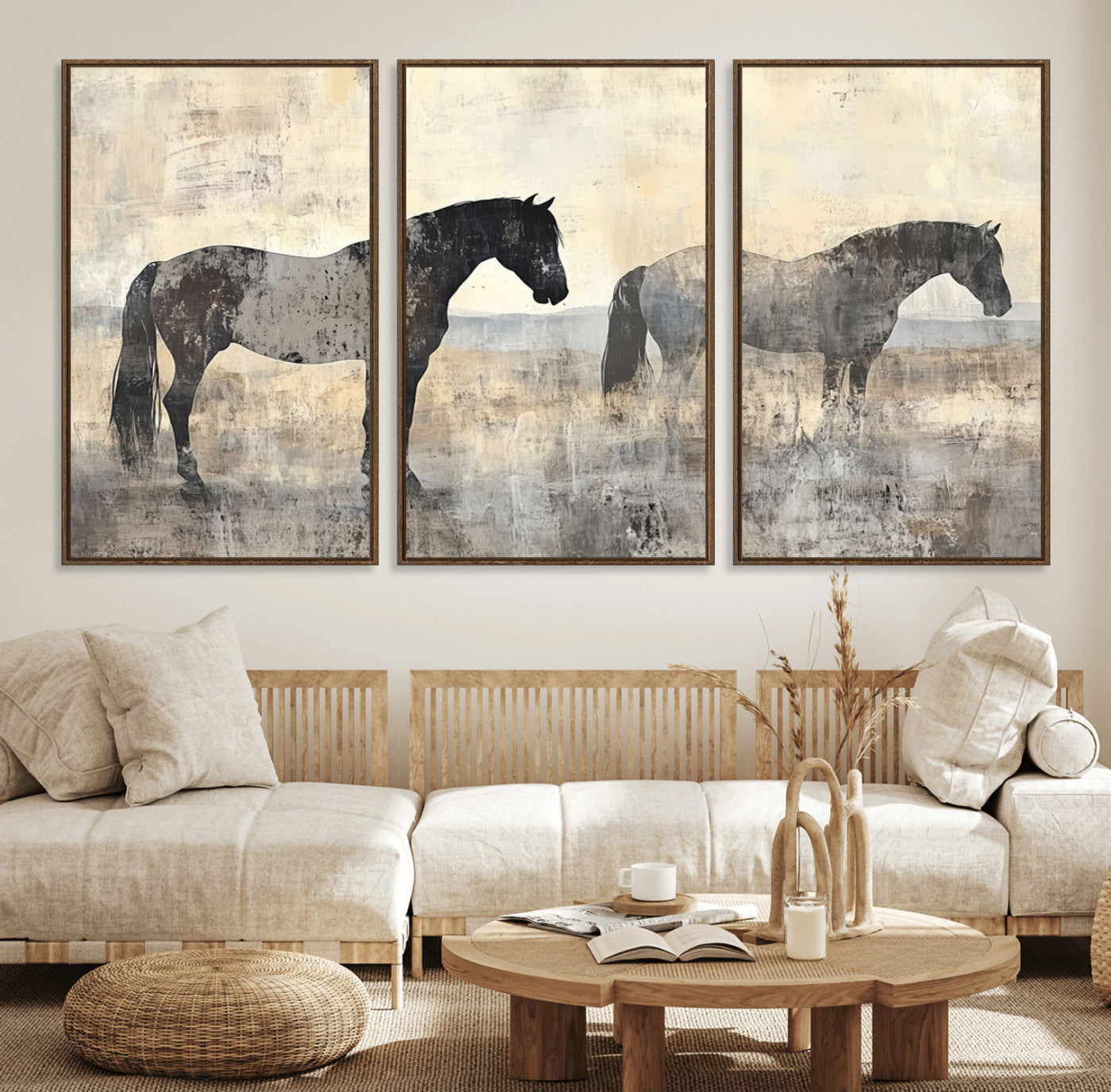 81988-MGV-FC-60X30-3P_Walnut-Vintage Horses Wall Art Canvas Print