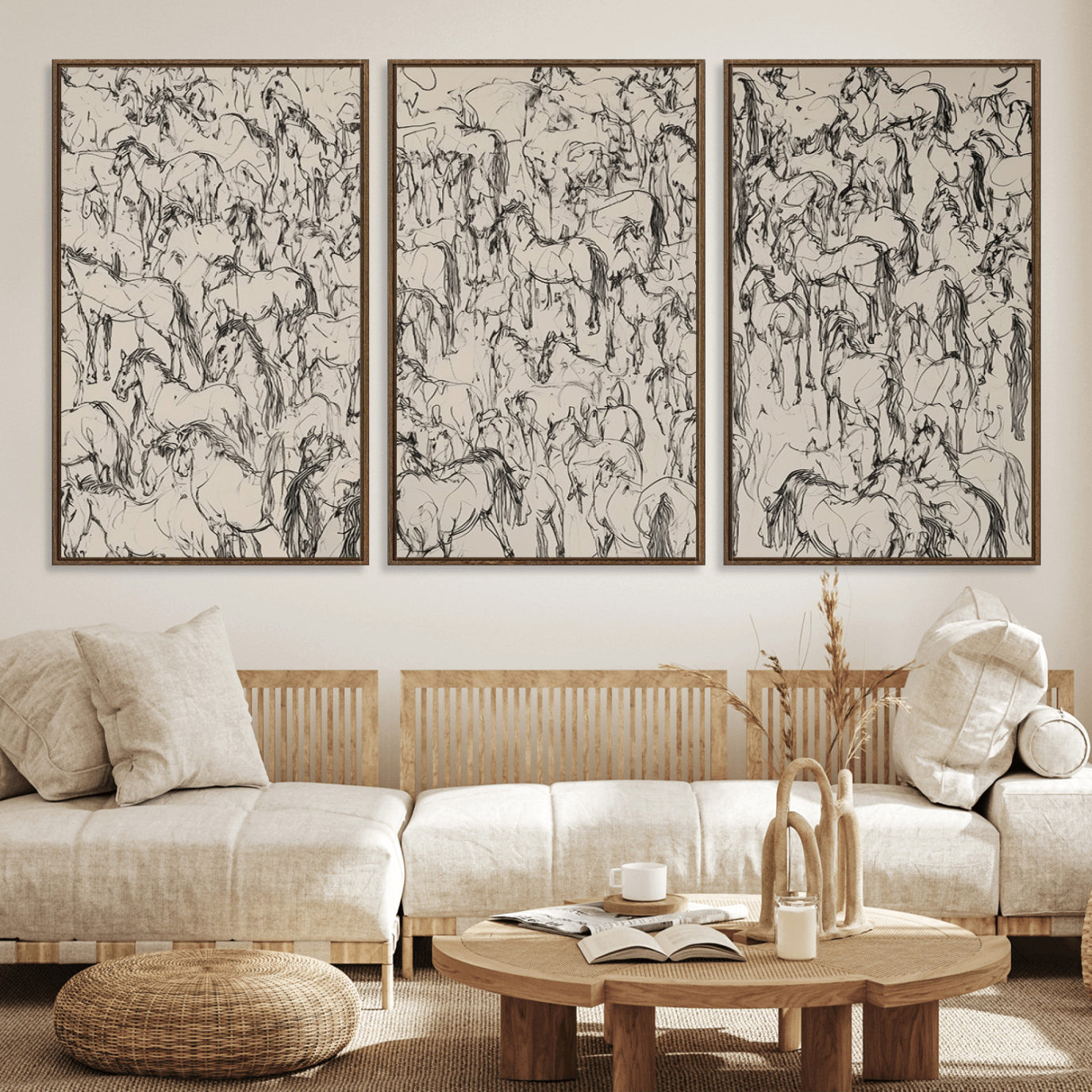-Abstract Horse Sketch Wall Art | Ready to Hang and Framed | Farmhouse Wall Decor for Living Room or