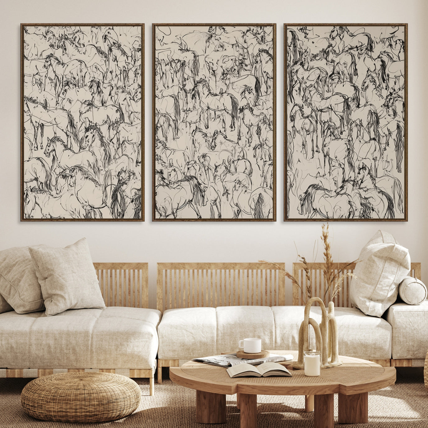 -Abstract Horse Sketch Wall Art | Ready to Hang and Framed | Farmhouse Wall Decor for Living Room or