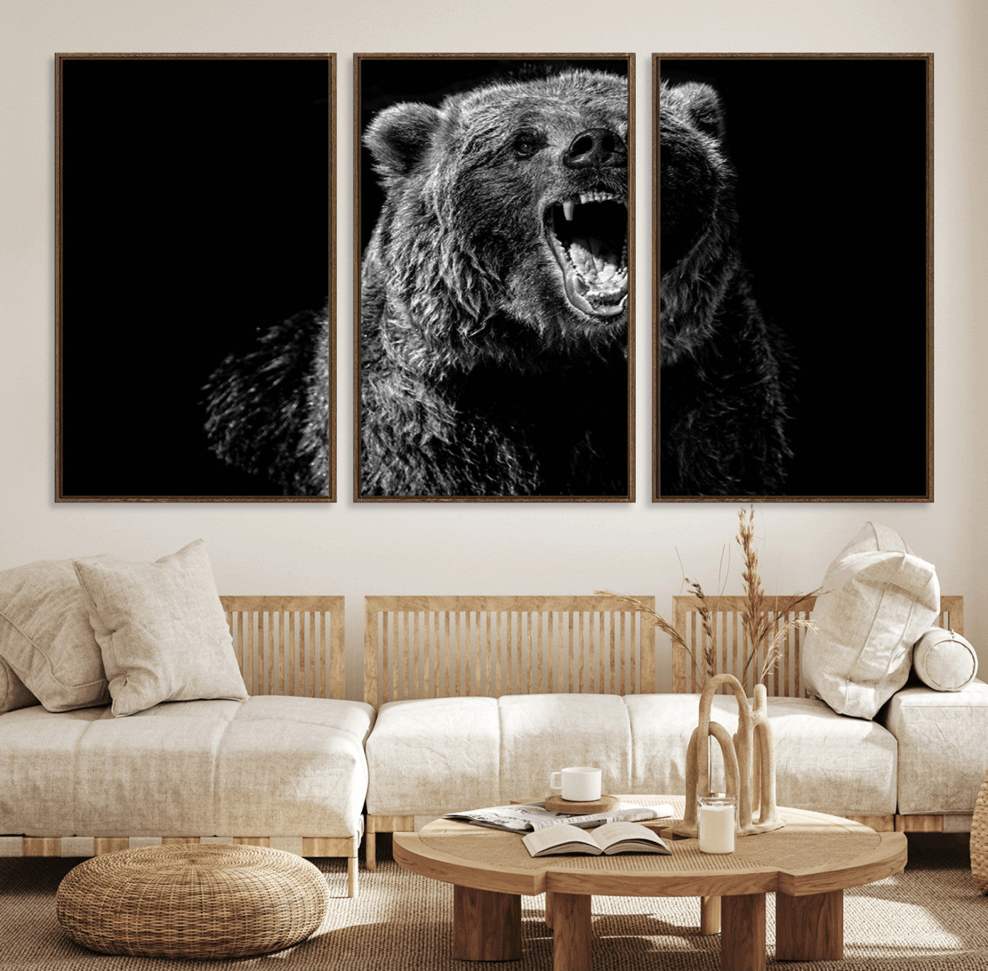 57891-MGV-FC-60X30-3P_Walnut-Bear Canvas Print | Wildlife Wall Art for Cabin Decor | Ready to Hang Framed